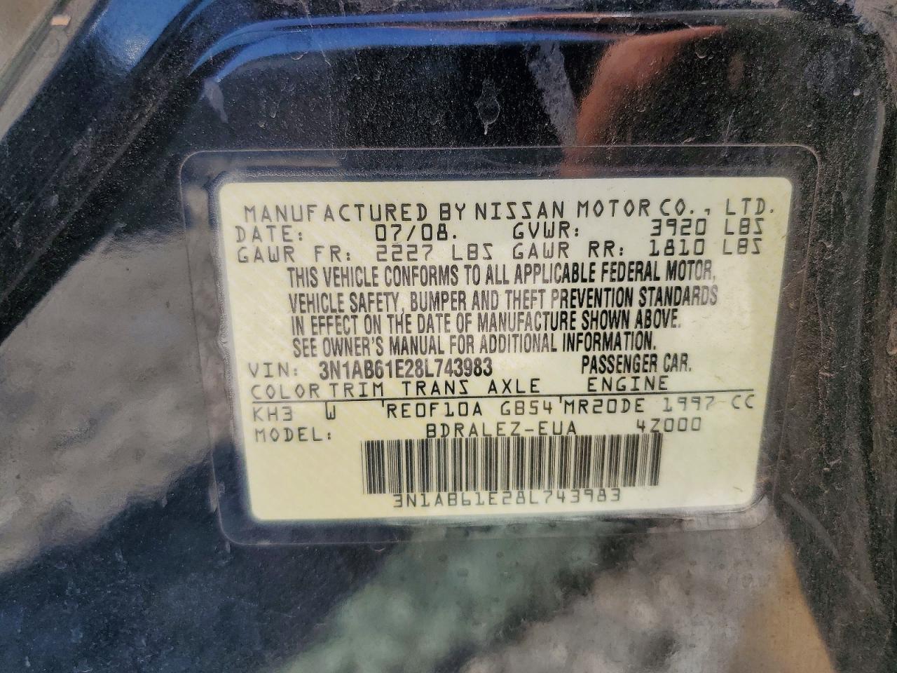 2008 Nissan Sentra 2.0 Black vin: 3N1AB61E28L743983