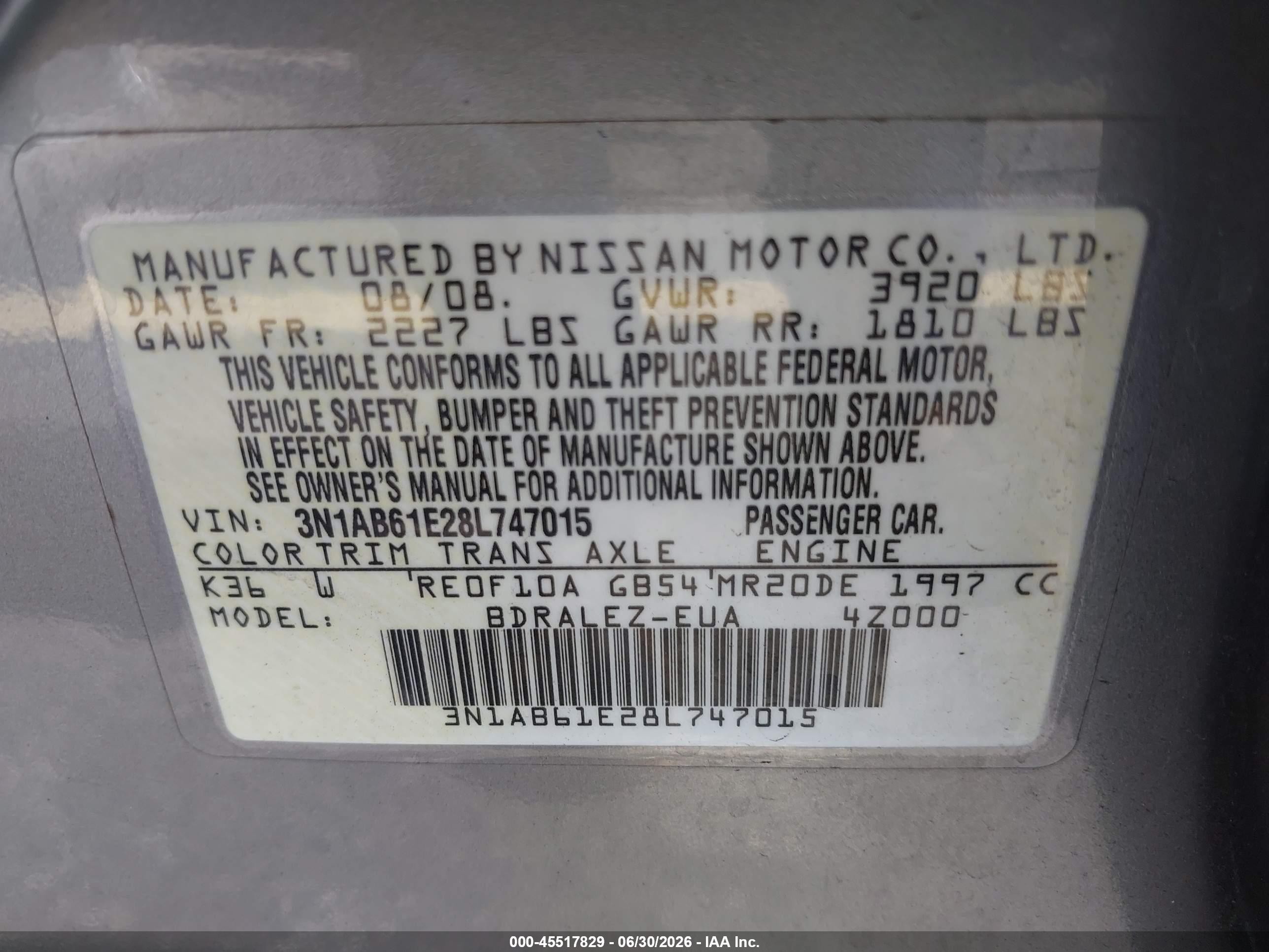 2008 Nissan Sentra 2.0 S Gray vin: 3N1AB61E28L747015