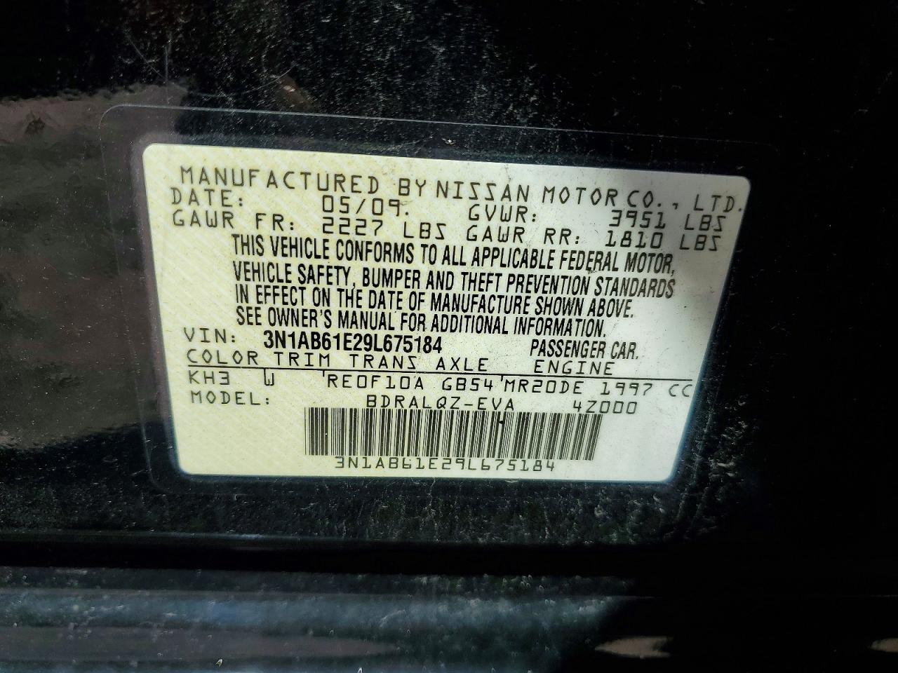 2009 Nissan Sentra 2.0 Black vin: 3N1AB61E29L675184