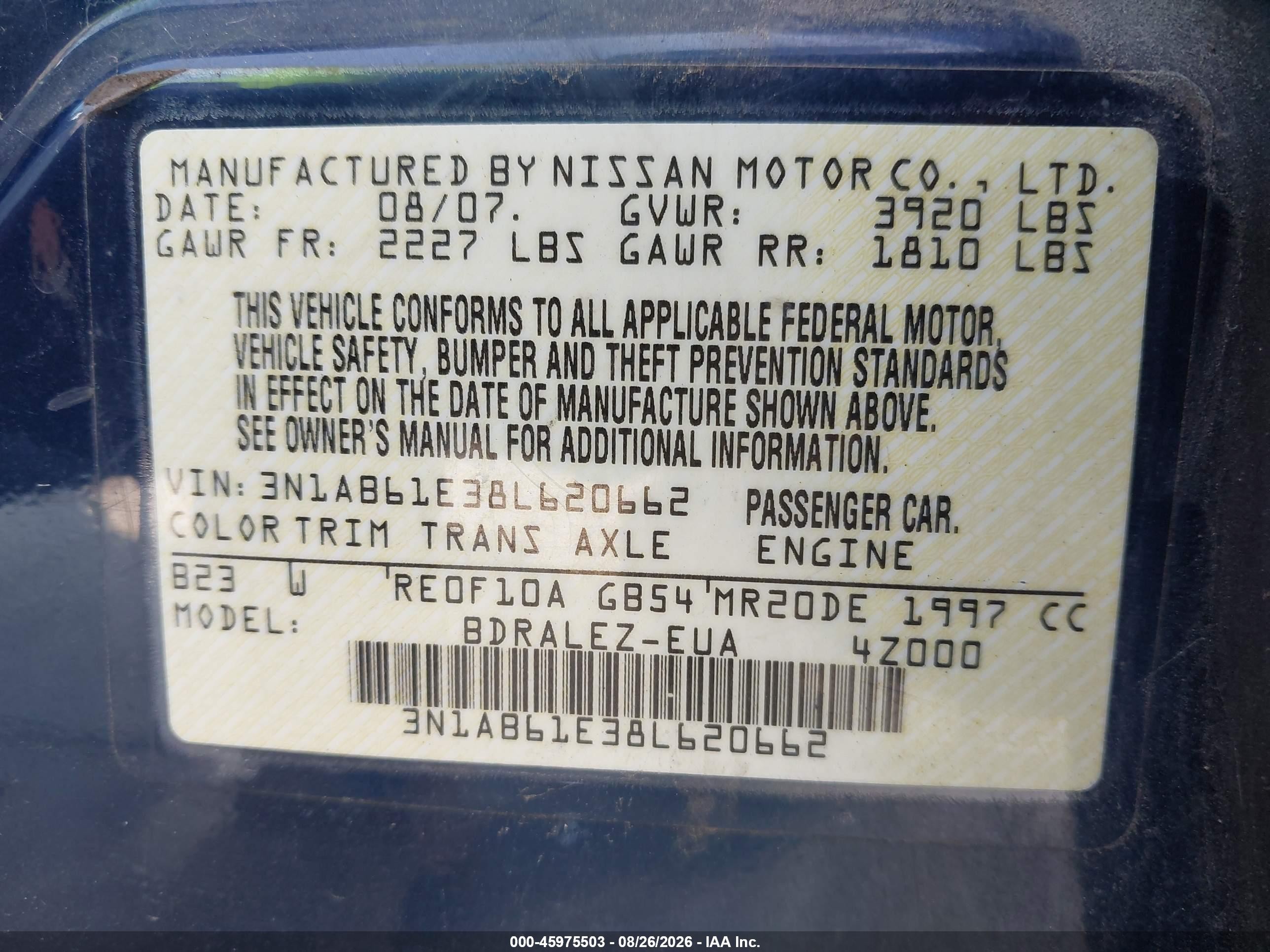 2008 Nissan Sentra 2.0s Dark Blue vin: 3N1AB61E38L620662