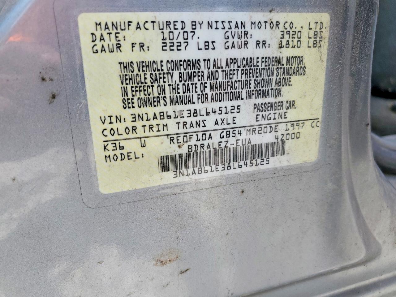 2008 Nissan Sentra 2.0 Silver vin: 3N1AB61E38L645125