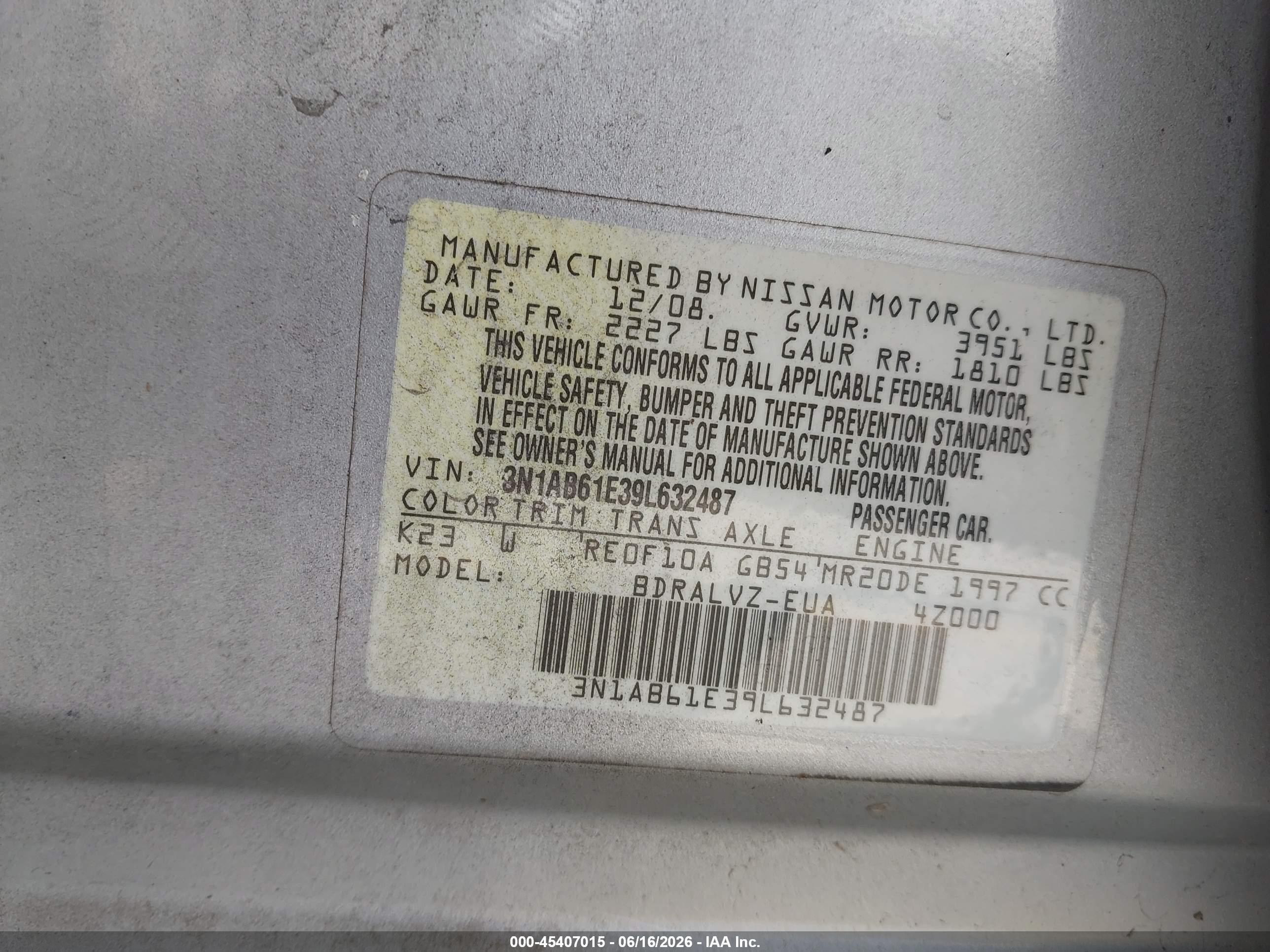 2009 Nissan Sentra 2.0sl Серебряный vin: 3N1AB61E39L632487