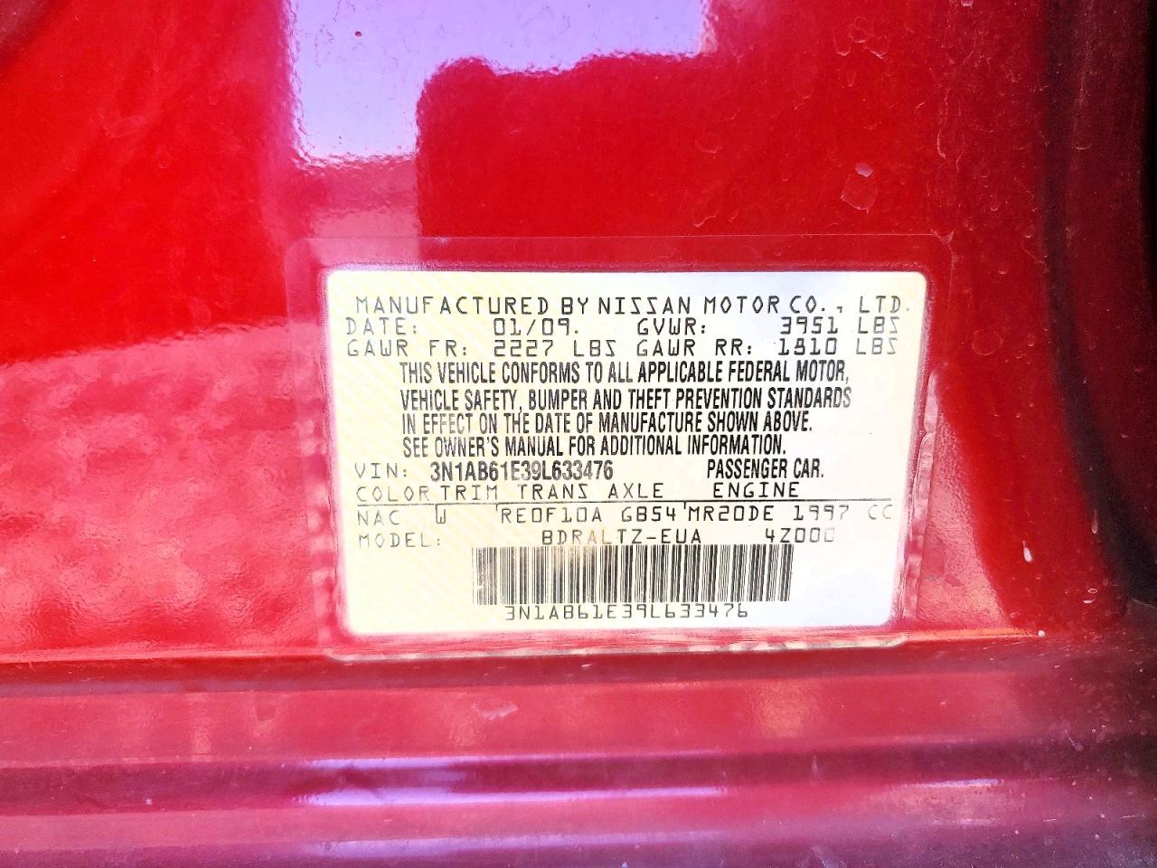 2009 Nissan Sentra 2.0 Red vin: 3N1AB61E39L633476
