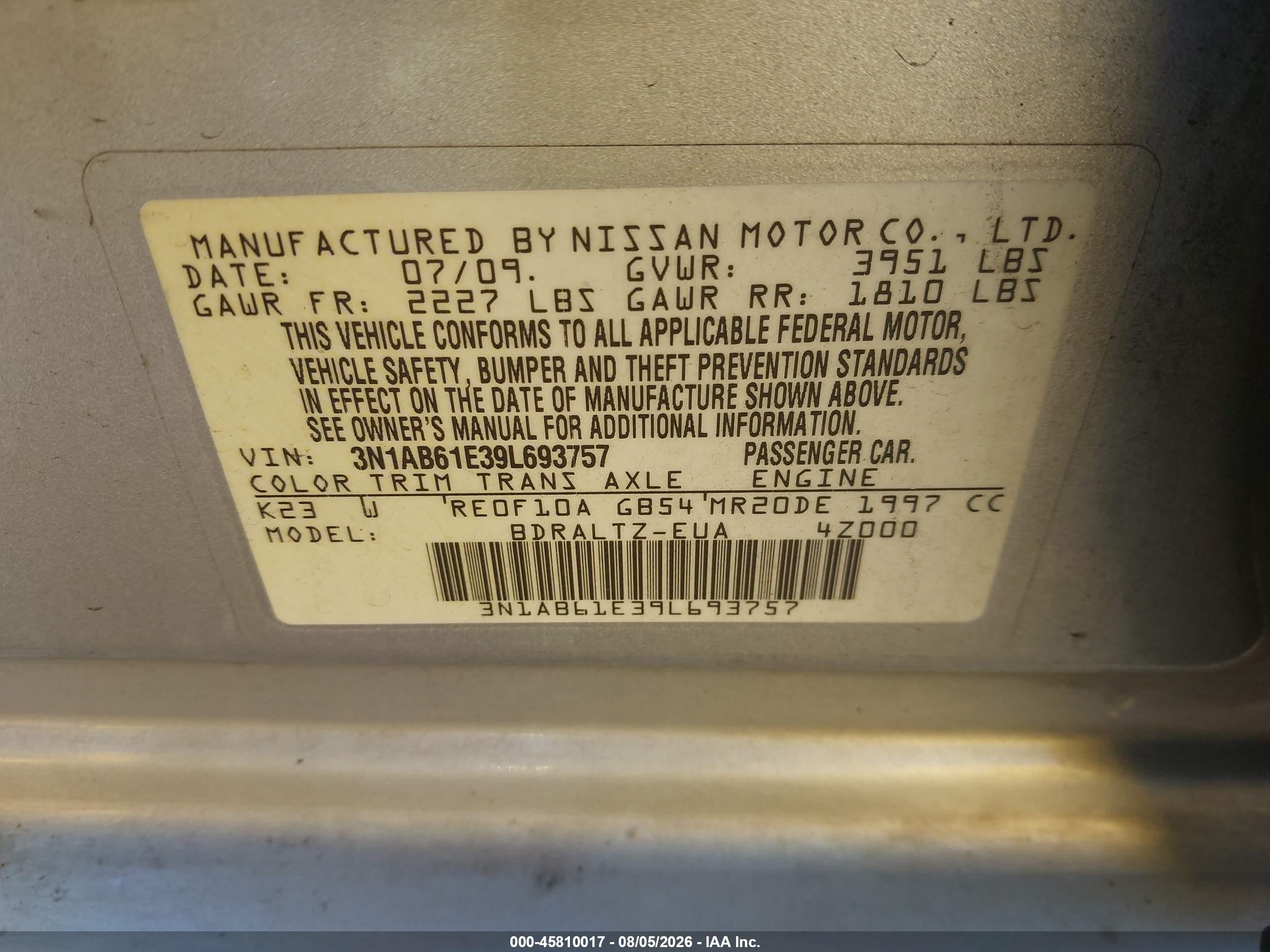 2009 Nissan Sentra 2.0s Silver vin: 3N1AB61E39L693757