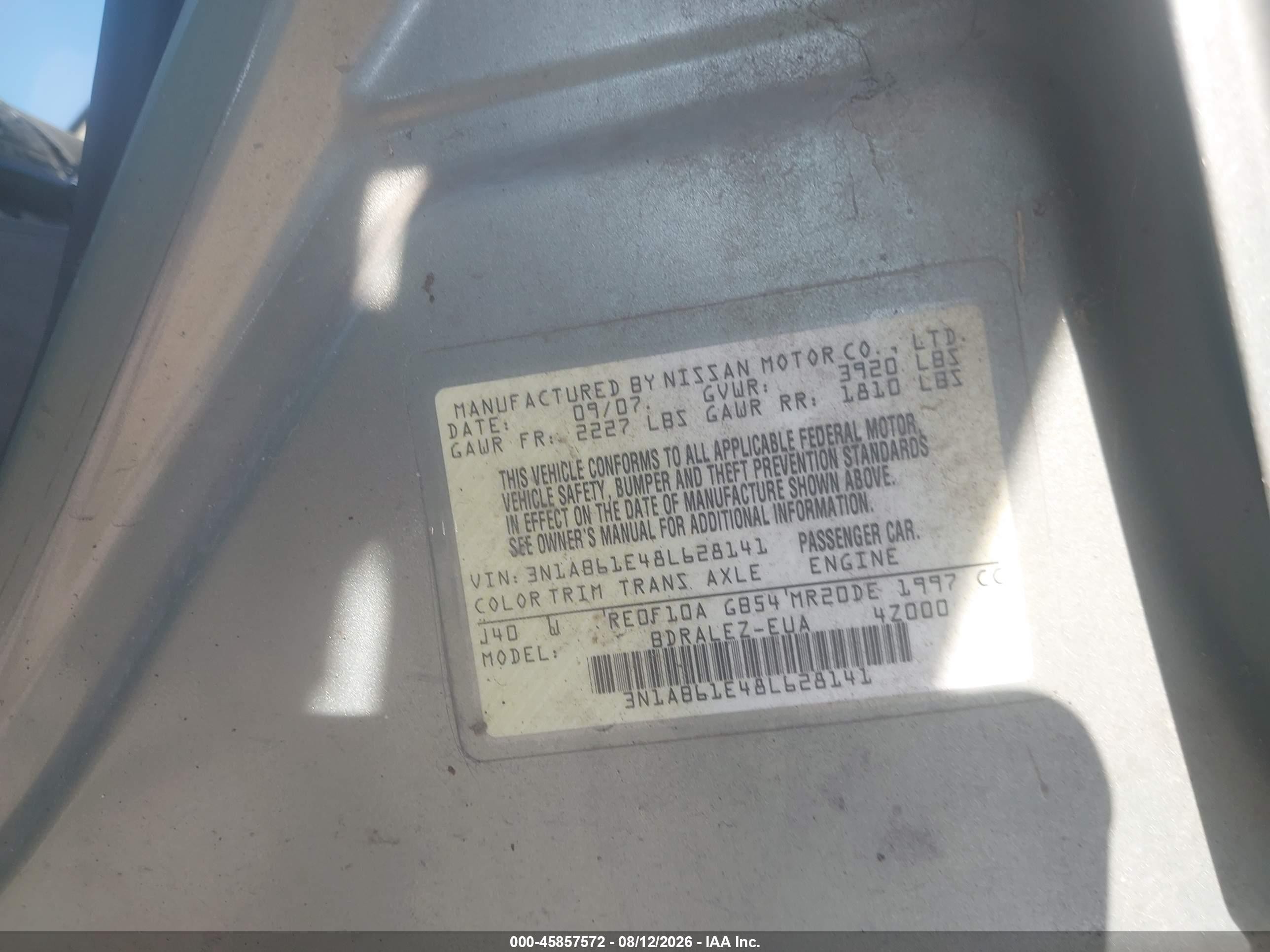 2008 Nissan Sentra 2.0 S Green vin: 3N1AB61E48L628141