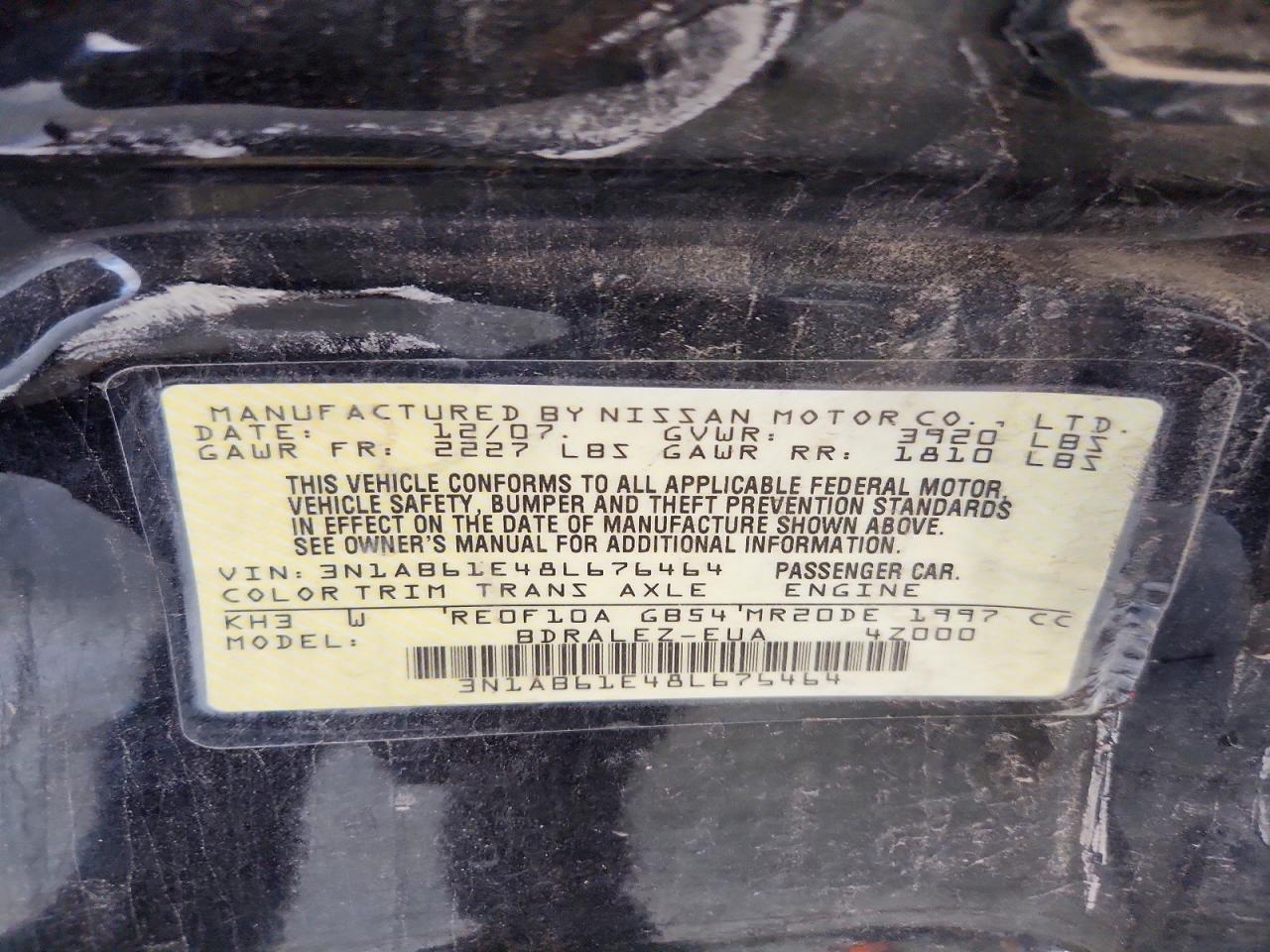 2008 Nissan Sentra 2.0 Black vin: 3N1AB61E48L676464