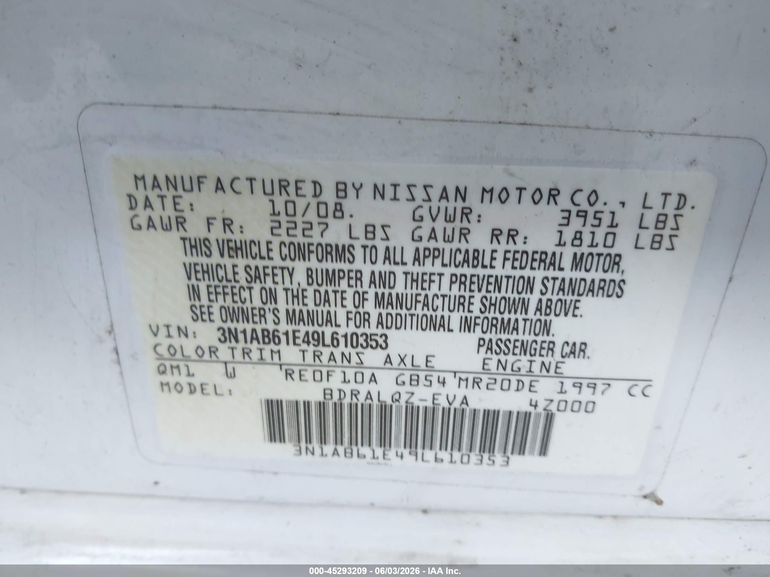 2009 Nissan Sentra 2.0 White vin: 3N1AB61E49L610353