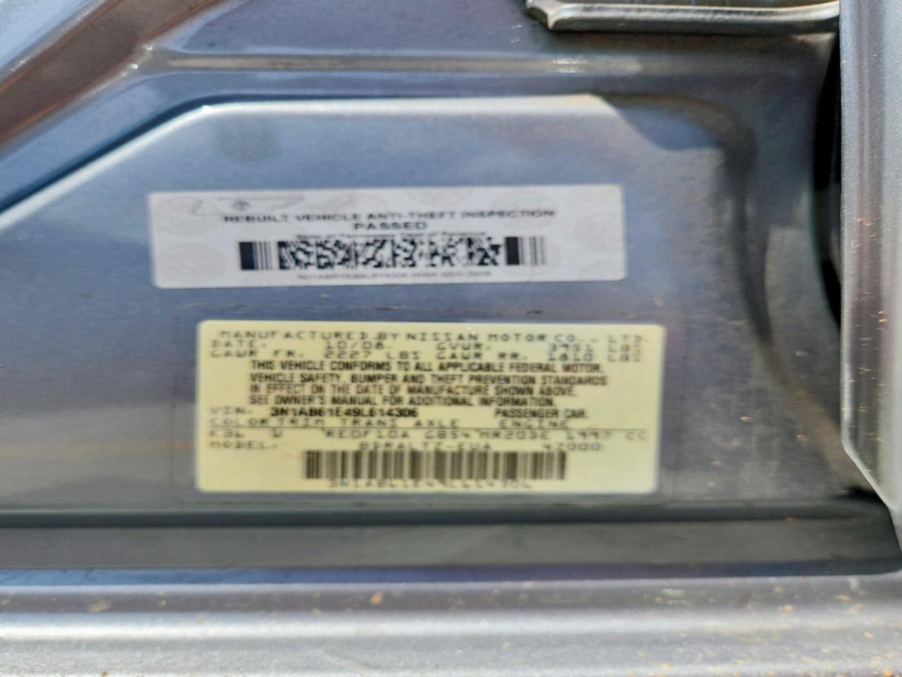 2009 Nissan Sentra 2.0 Silver vin: 3N1AB61E49L614306