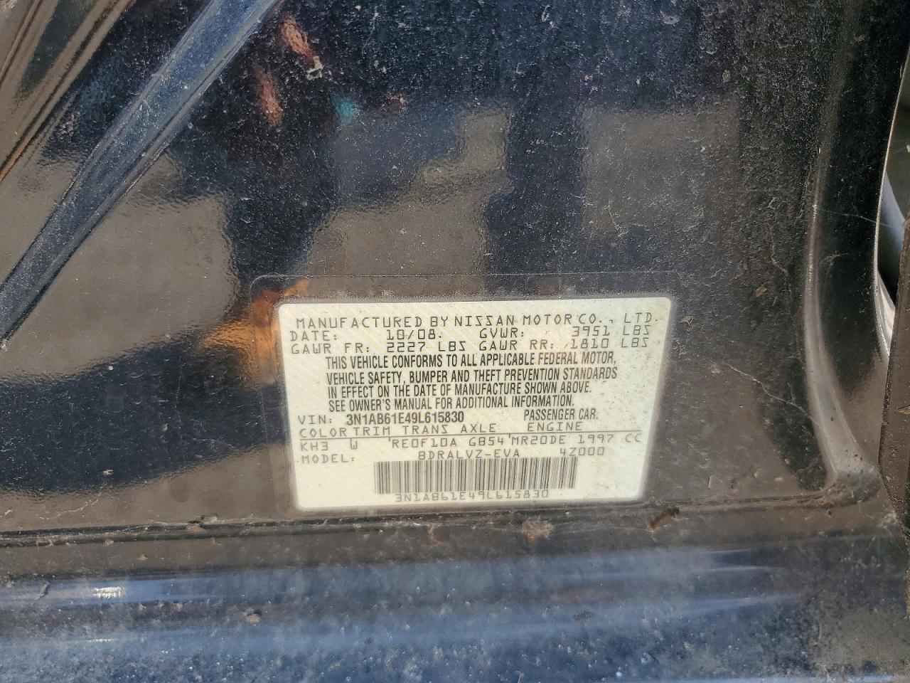 2009 Nissan Sentra Black vin: 3N1AB61E49L615830