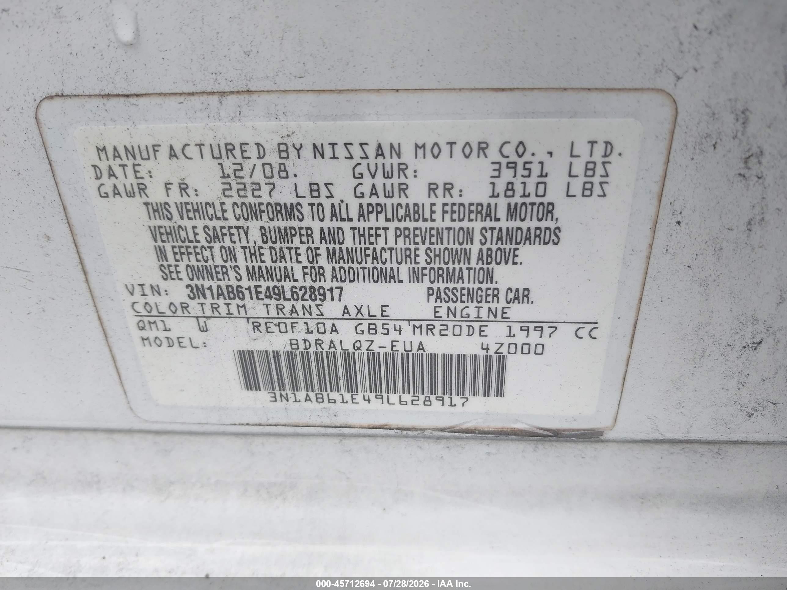 2009 Nissan Sentra 2.0 White vin: 3N1AB61E49L628917