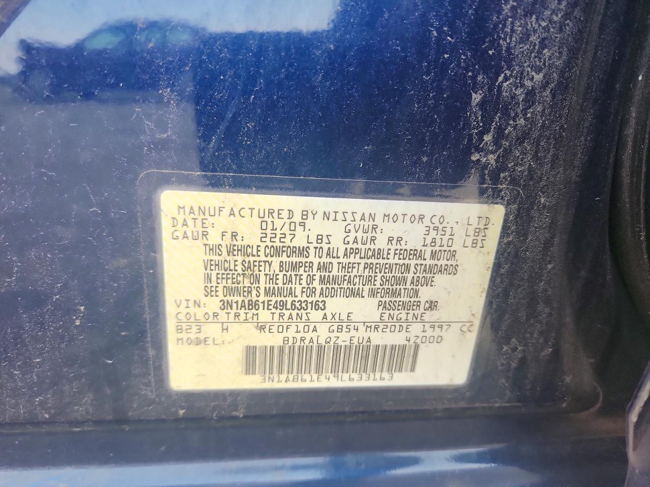2009 Nissan Sentra 2.0 Blue vin: 3N1AB61E49L633163