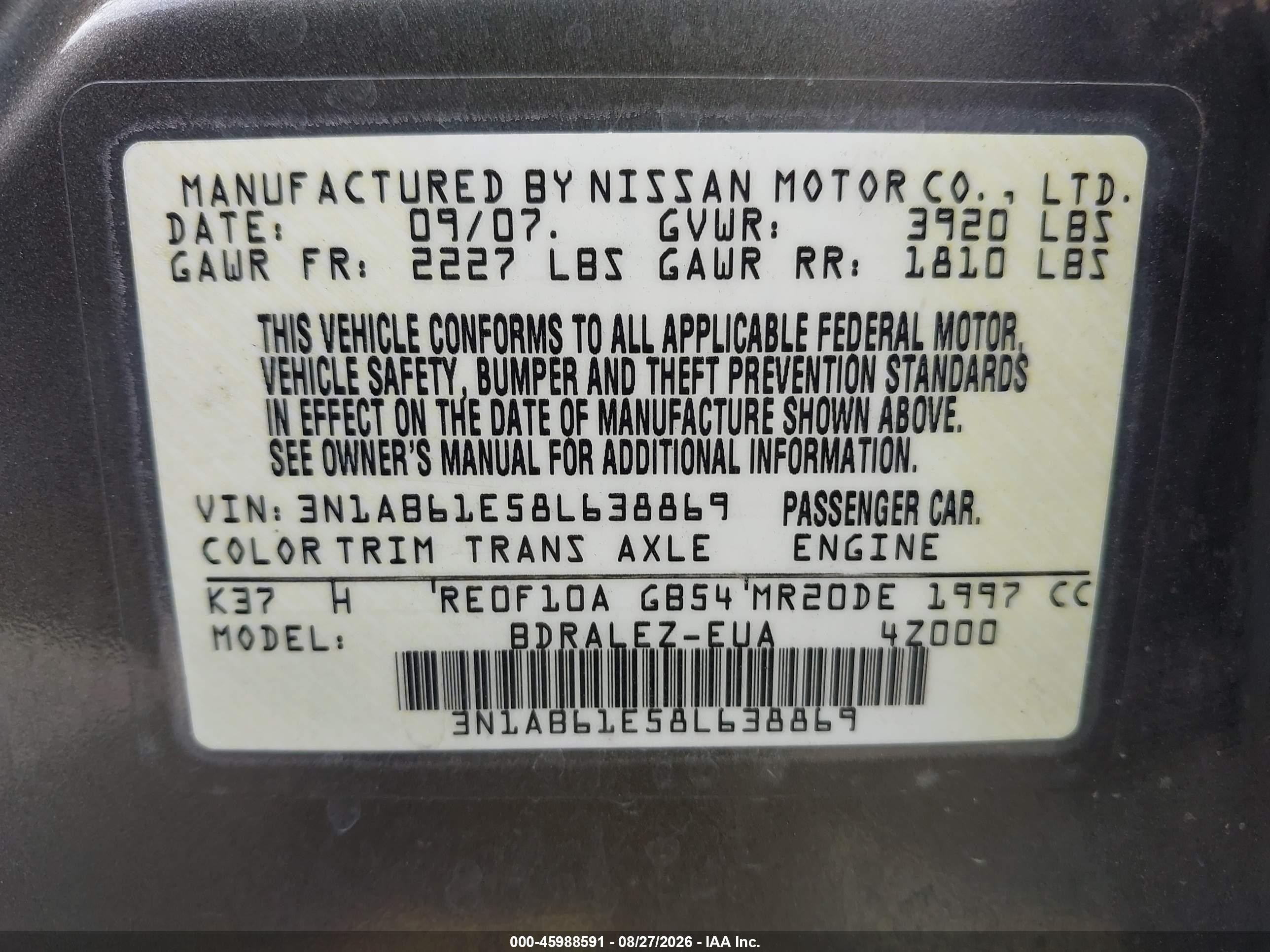 2008 Nissan Sentra 2.0 S Brown vin: 3N1AB61E58L638869