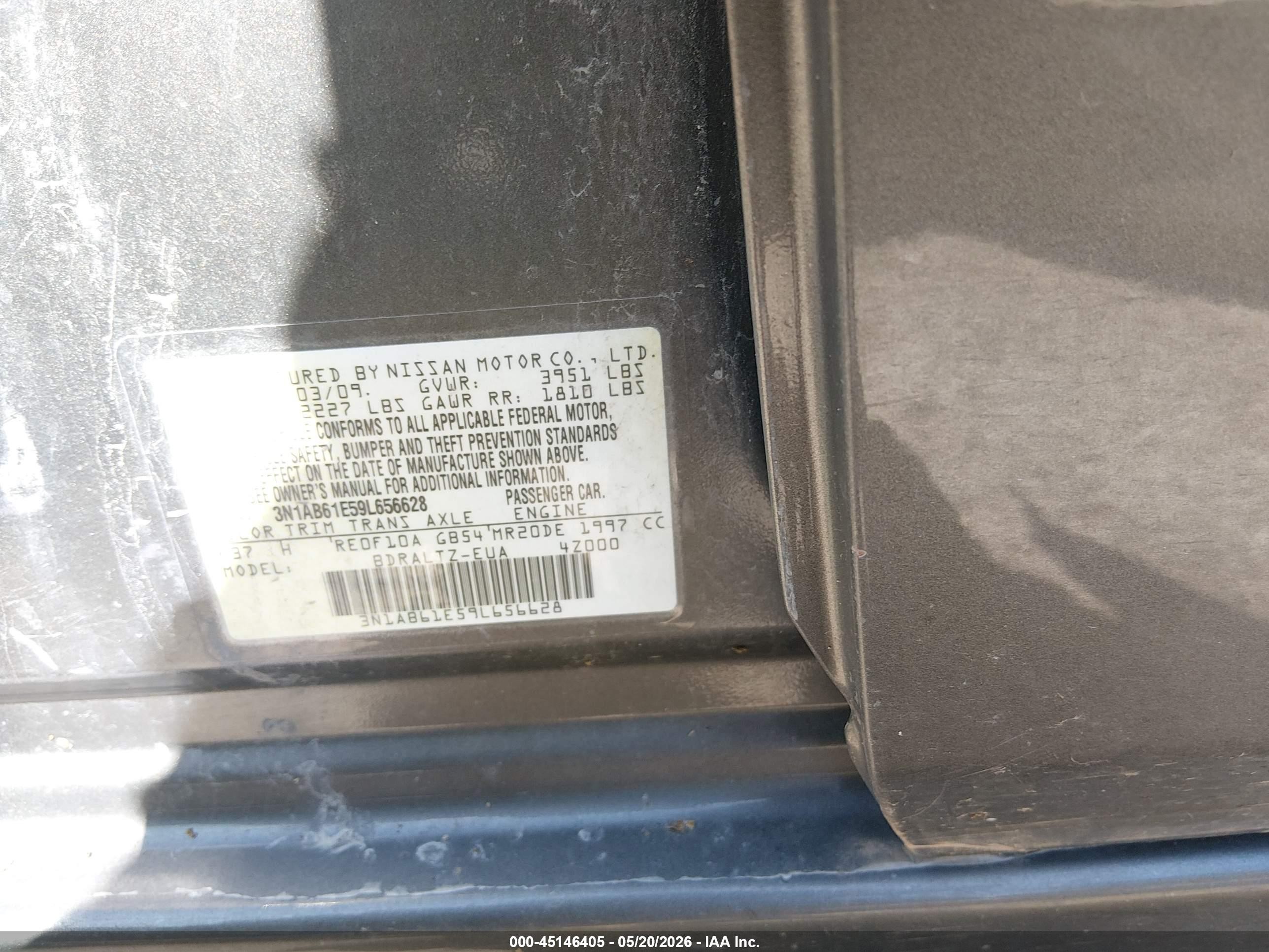2009 Nissan Sentra 2.0s Champagne vin: 3N1AB61E59L656628