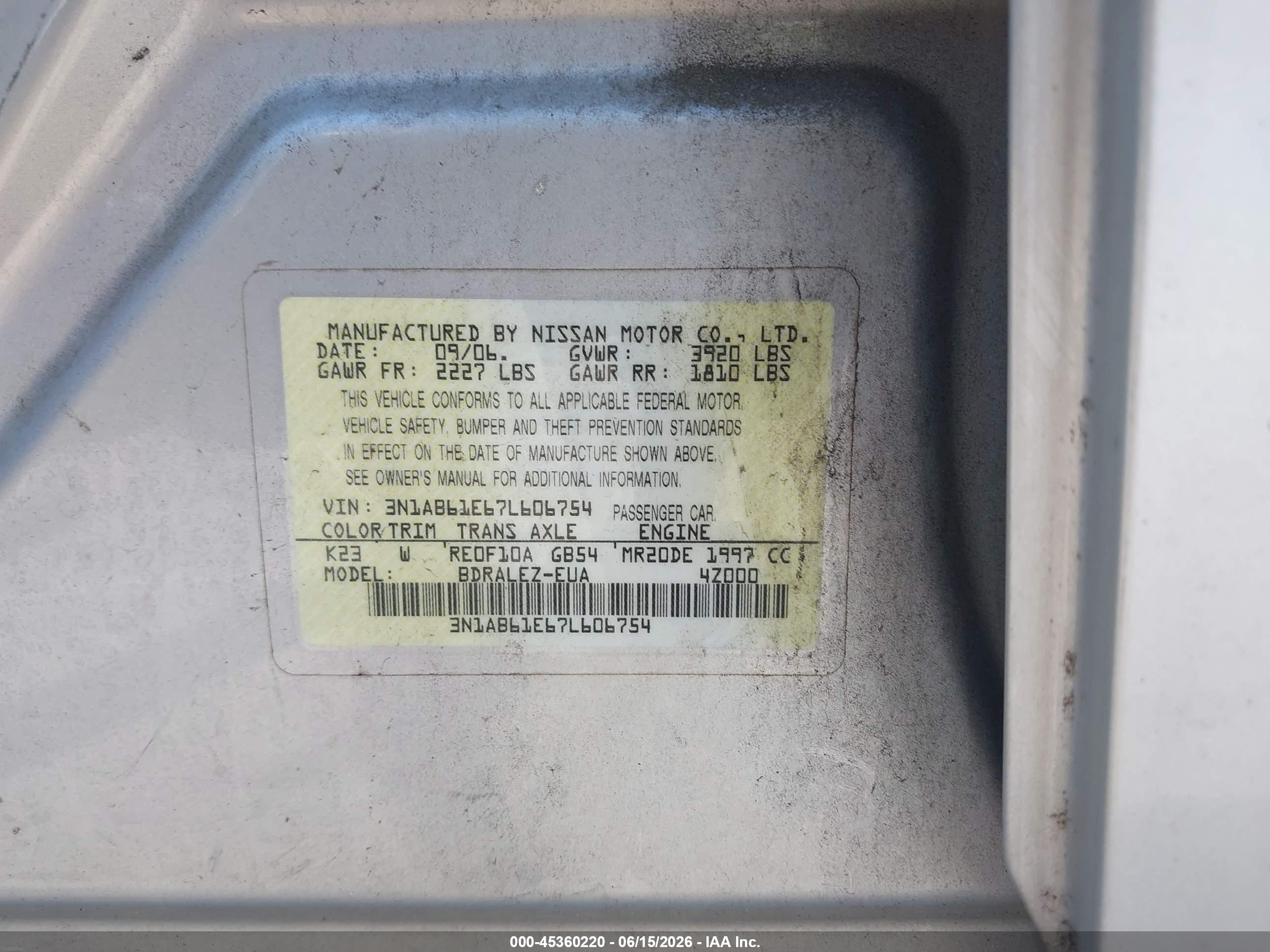2007 Nissan Sentra 2.0s Gray vin: 3N1AB61E67L606754