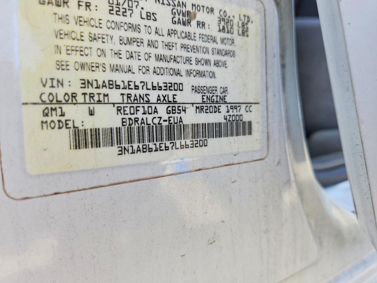 2007 Nissan Sentra 2.0 White vin: 3N1AB61E67L663200