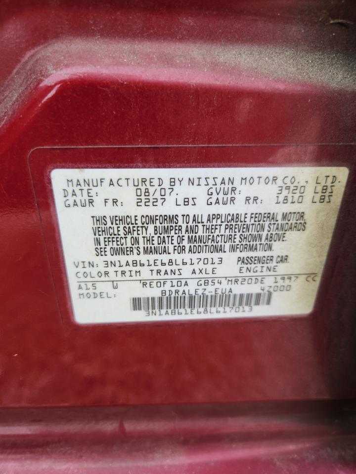 2008 Nissan Sentra 2.0/2.0s/2.0sl Red vin: 3N1AB61E68L617013