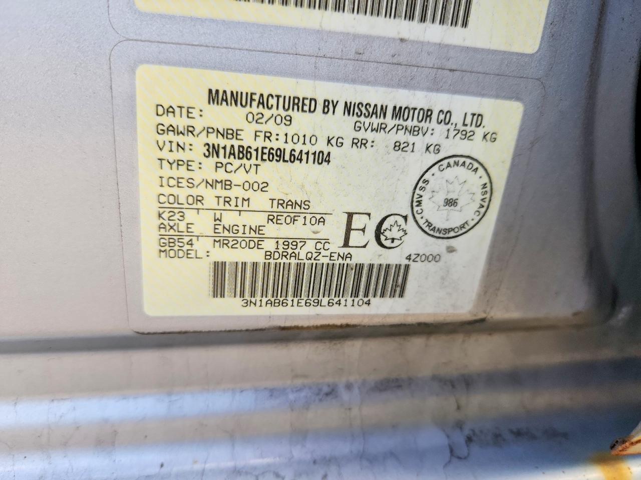 2009 Nissan Sentra 2.0 Silver vin: 3N1AB61E69L641104