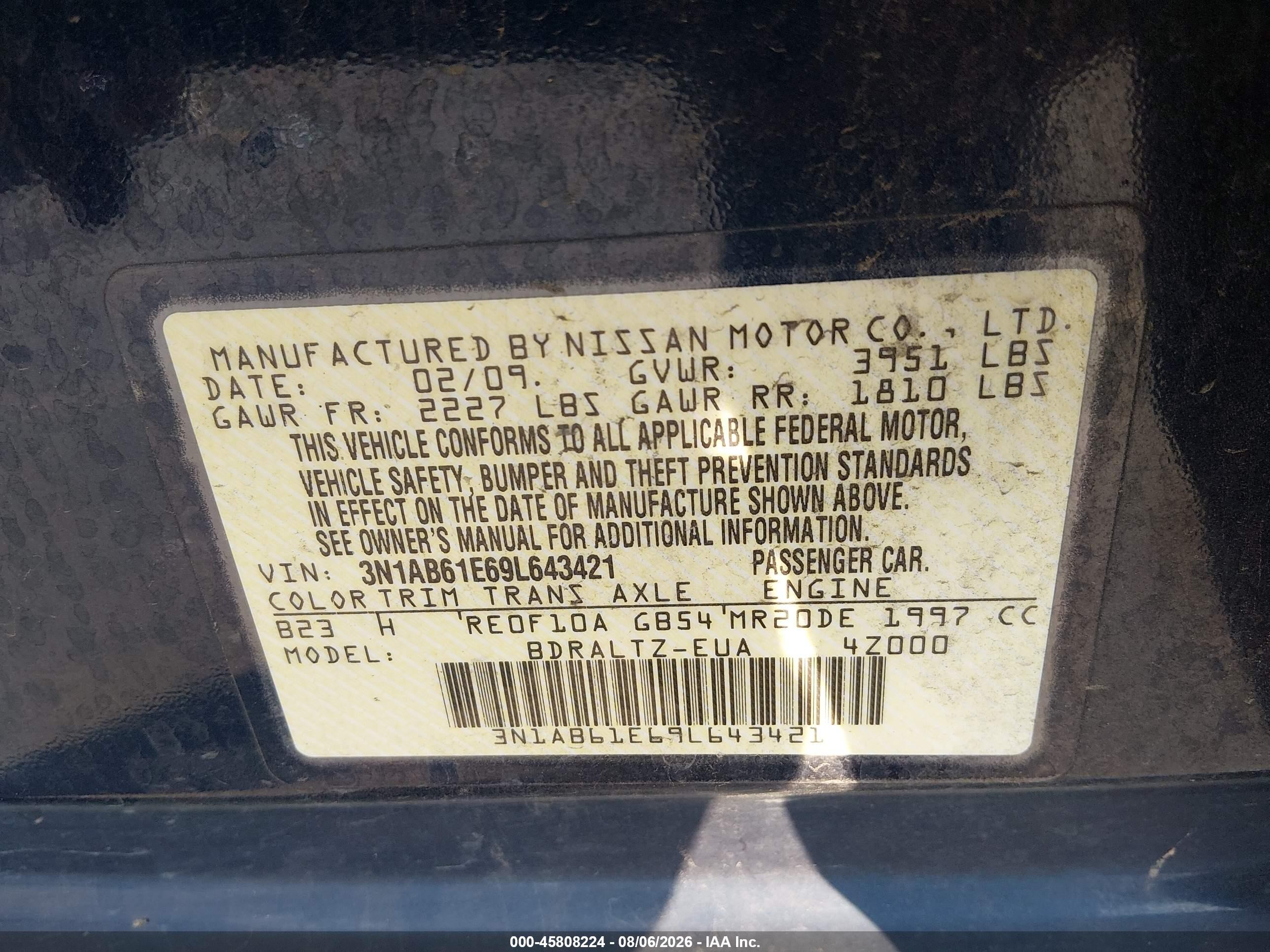 2009 Nissan Sentra 2.0s Синий vin: 3N1AB61E69L643421