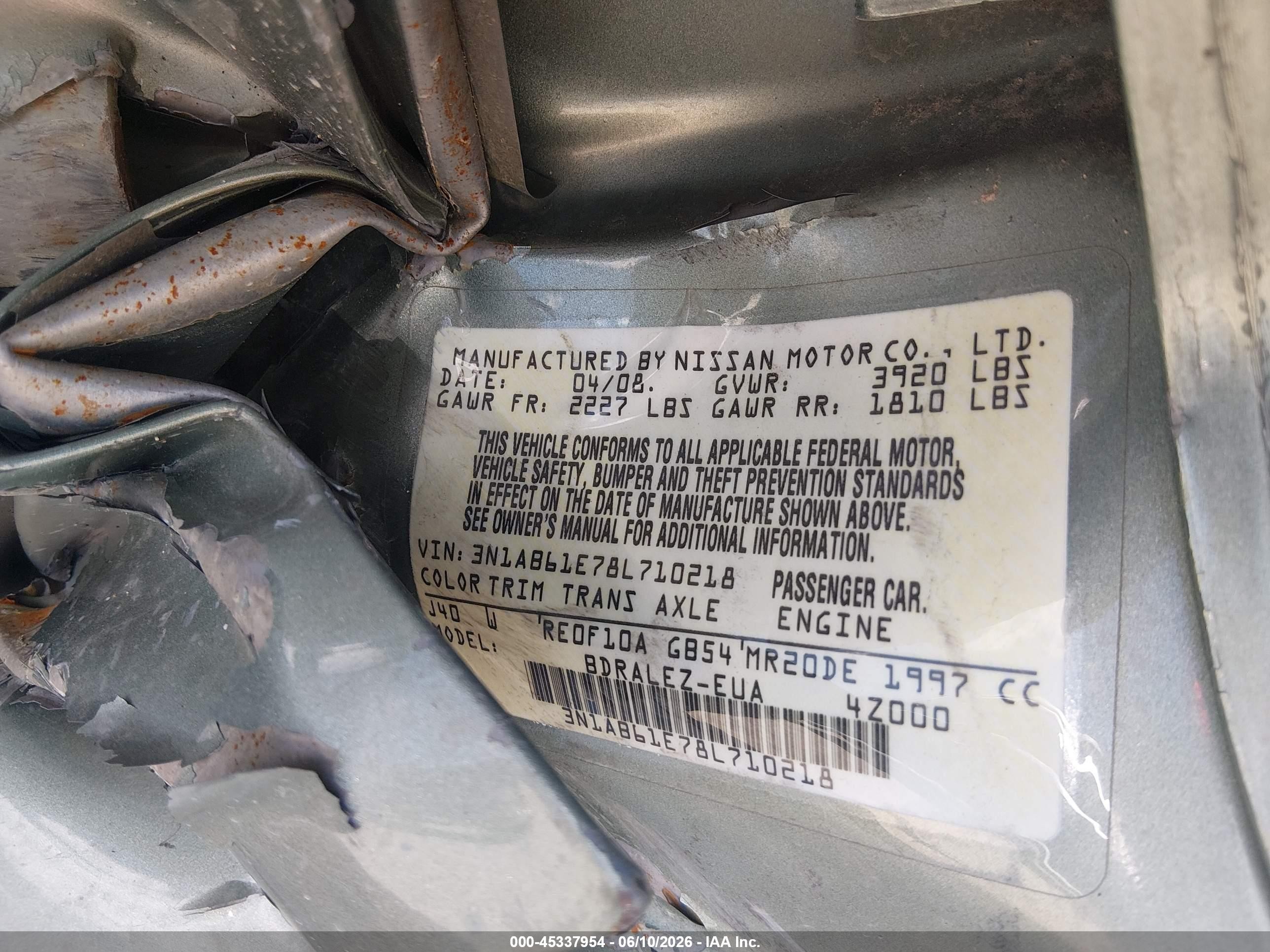 2008 Nissan Sentra 2.0s Green vin: 3N1AB61E78L710218