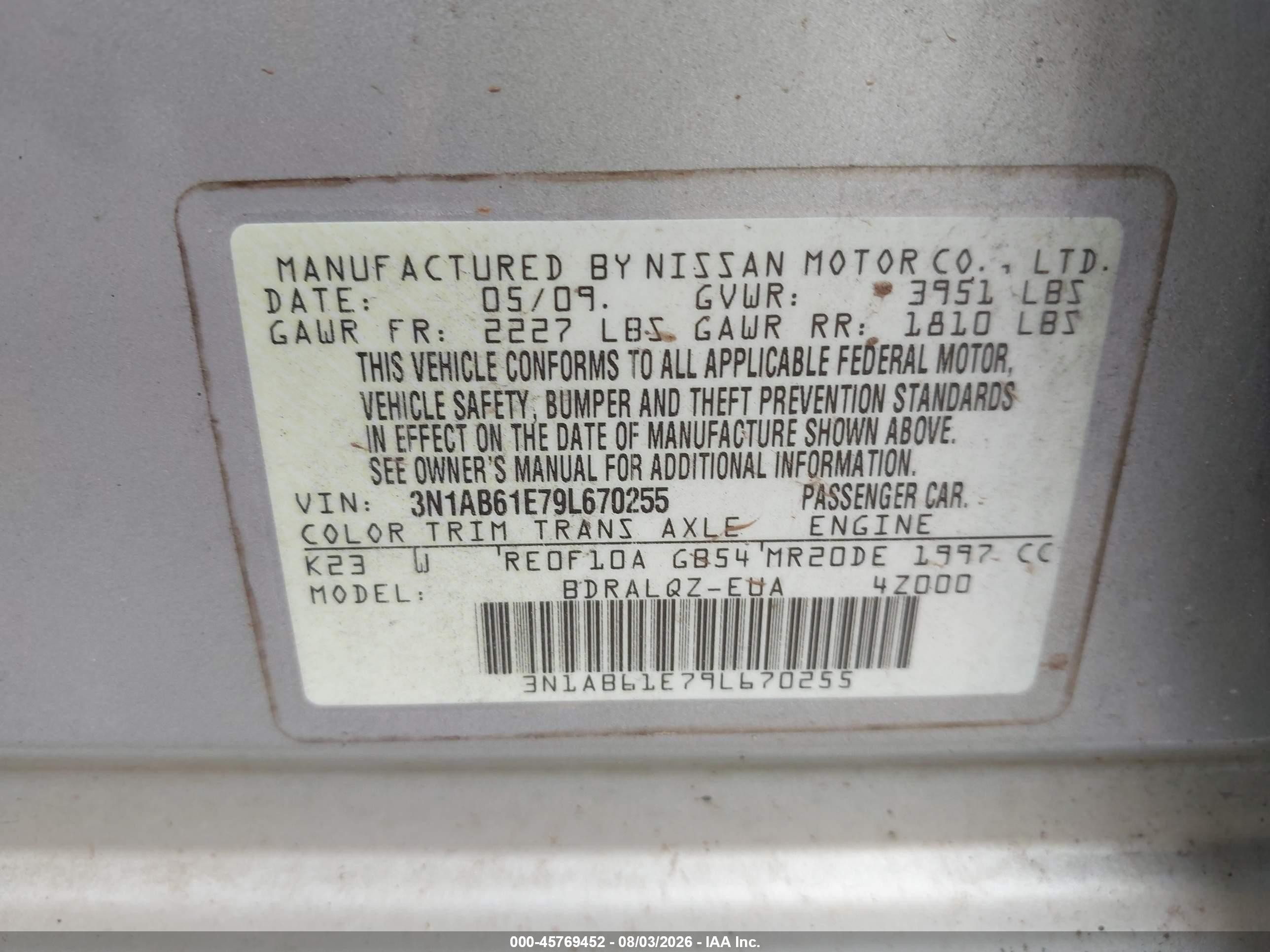 2009 Nissan Sentra 2.0 Silver vin: 3N1AB61E79L670255