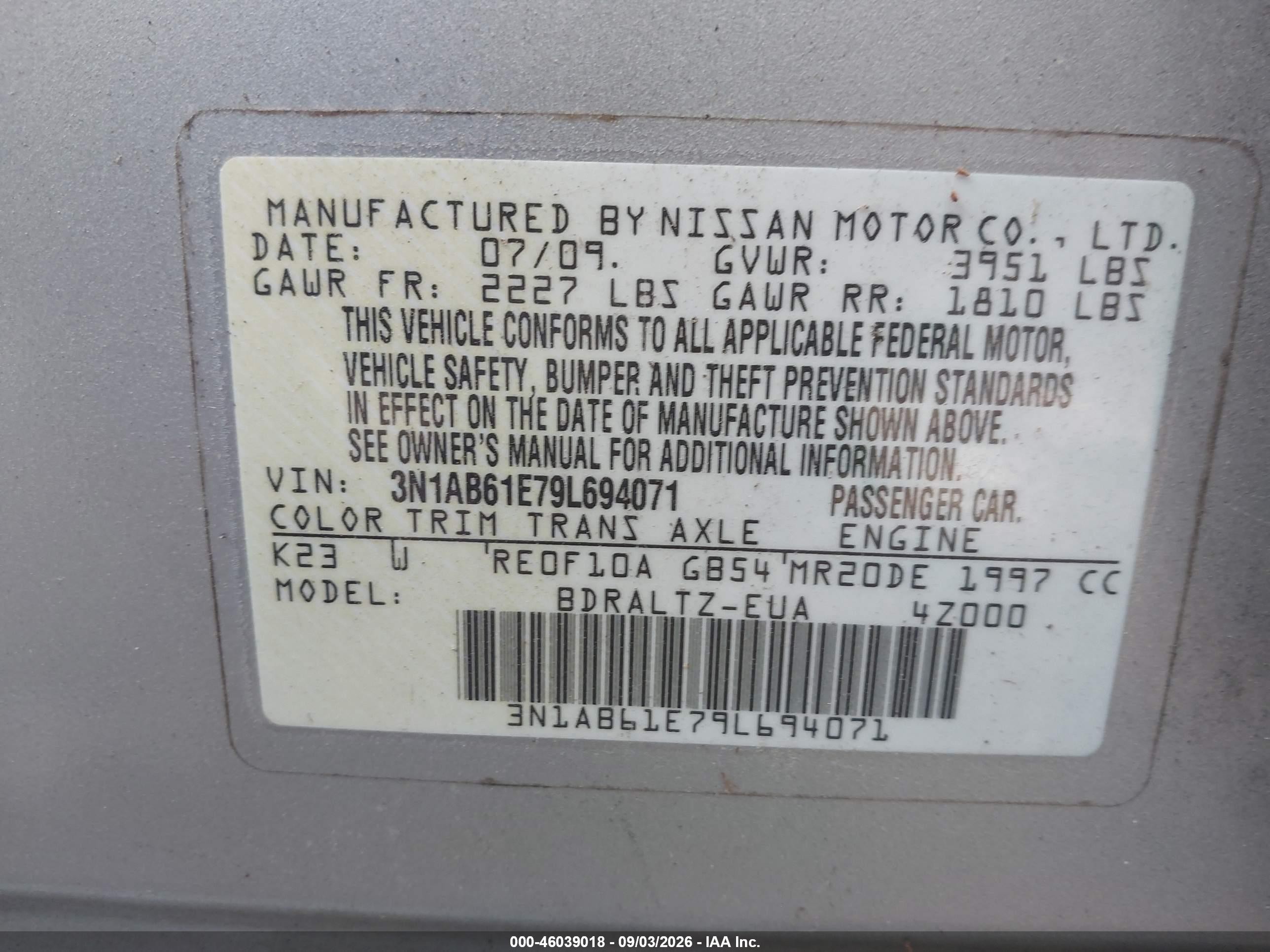 2009 Nissan Sentra 2.0sr Silver vin: 3N1AB61E79L694071