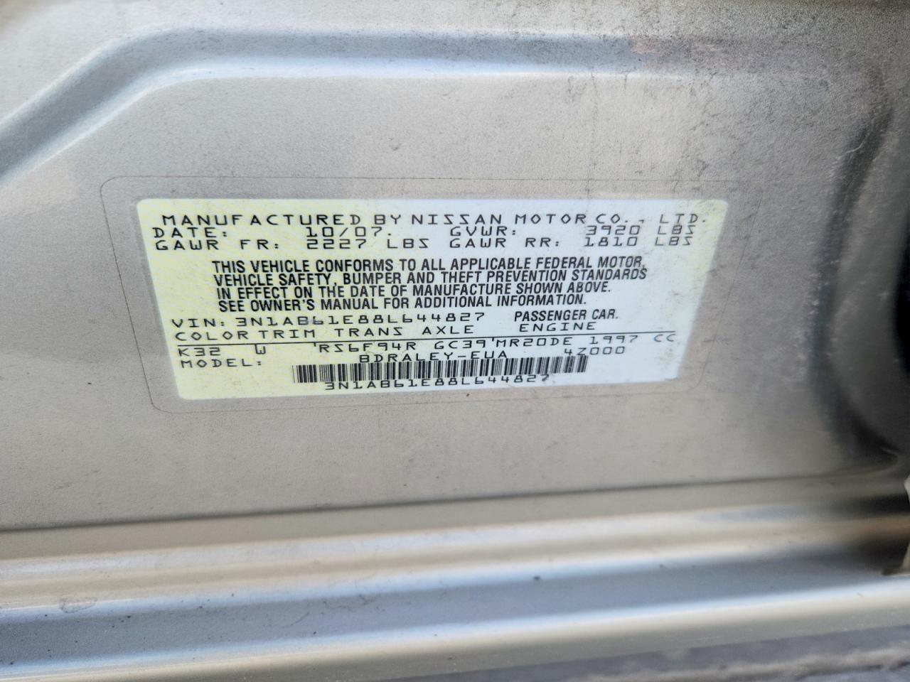 2008 Nissan Sentra 2.0 Tan vin: 3N1AB61E88L644827