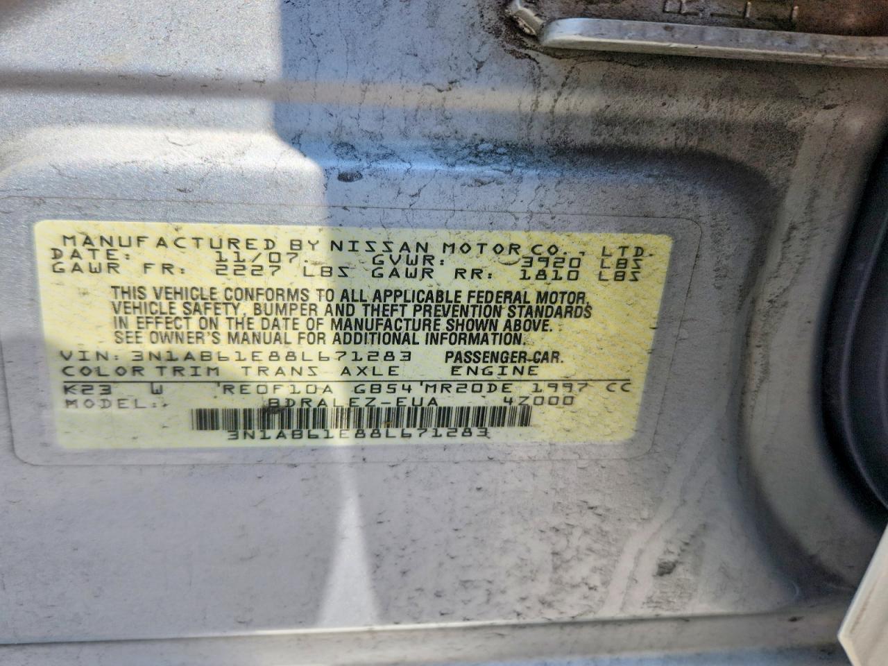 2008 Nissan Sentra 2.0 Silver vin: 3N1AB61E88L671283