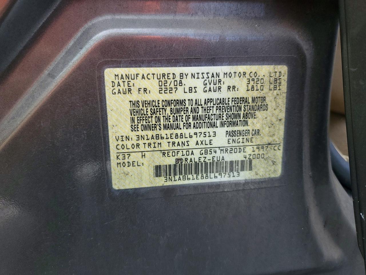 2008 Nissan Sentra 2.0 Brown vin: 3N1AB61E88L697513