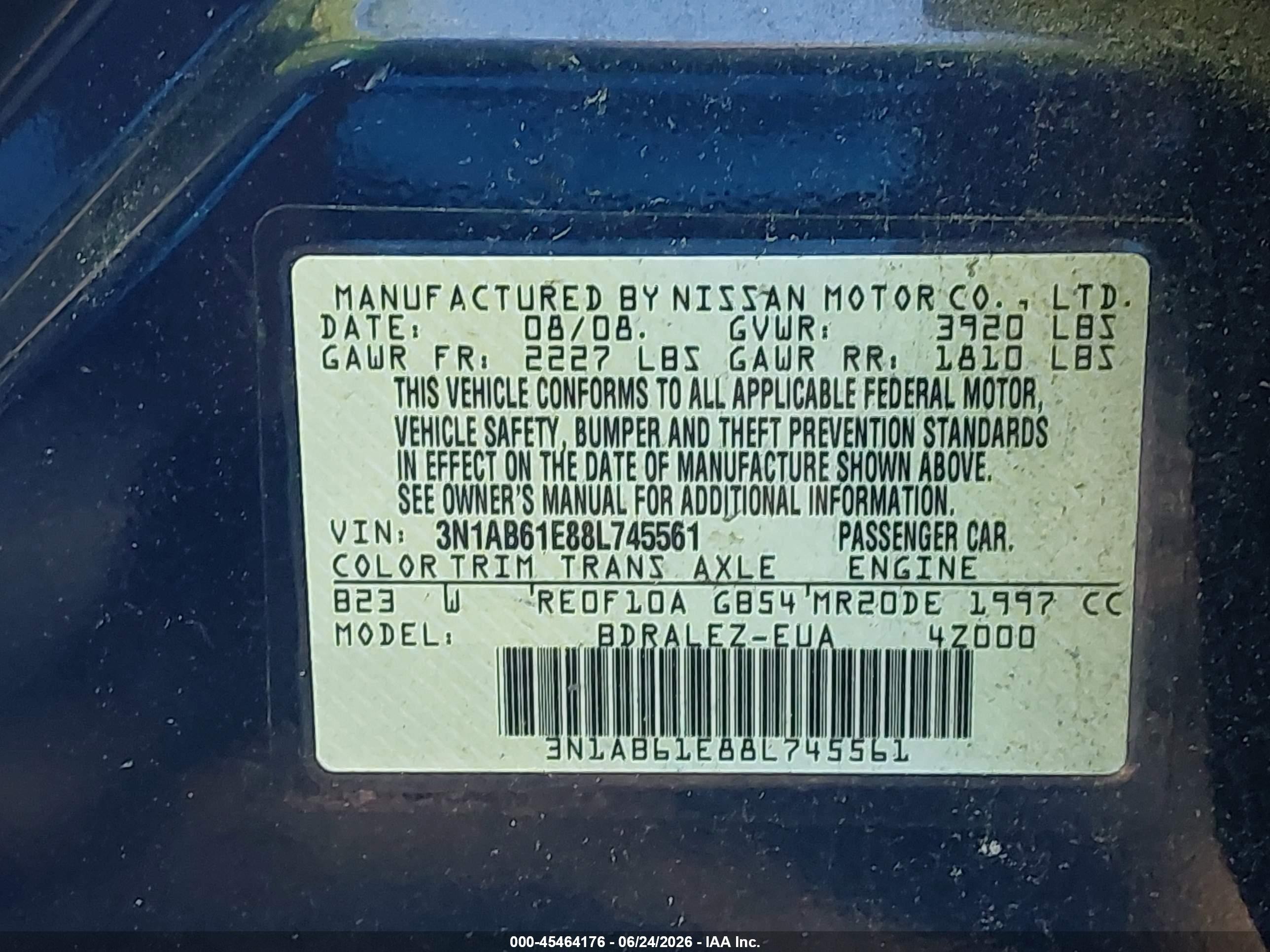 2008 Nissan Sentra 2.0 S Blue vin: 3N1AB61E88L745561