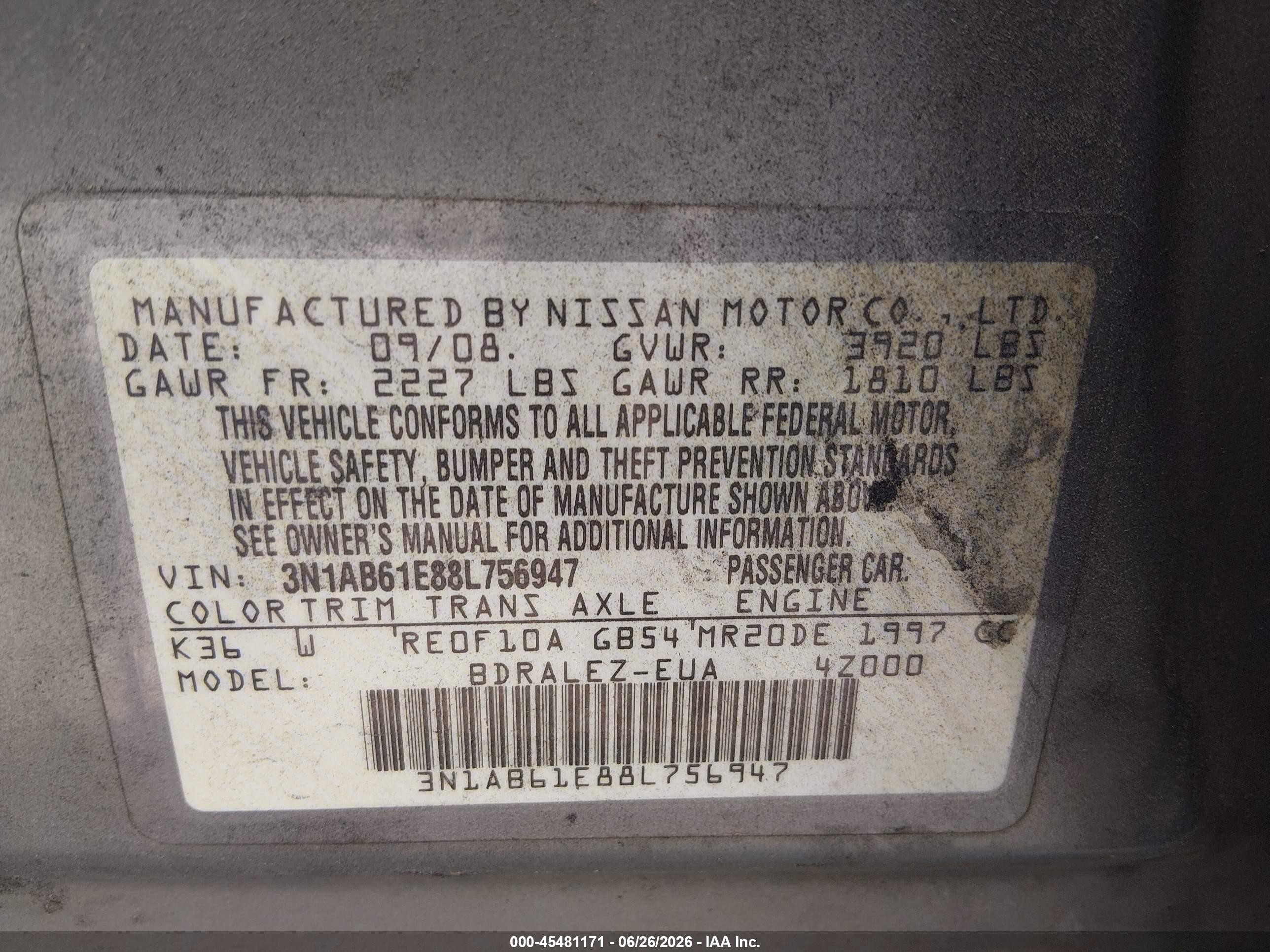 2008 Nissan Sentra 2.0s Gray vin: 3N1AB61E88L756947