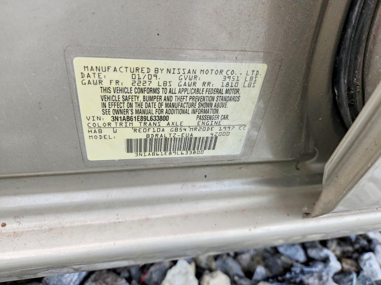 2009 Nissan Sentra 2.0 Gold vin: 3N1AB61E89L633800