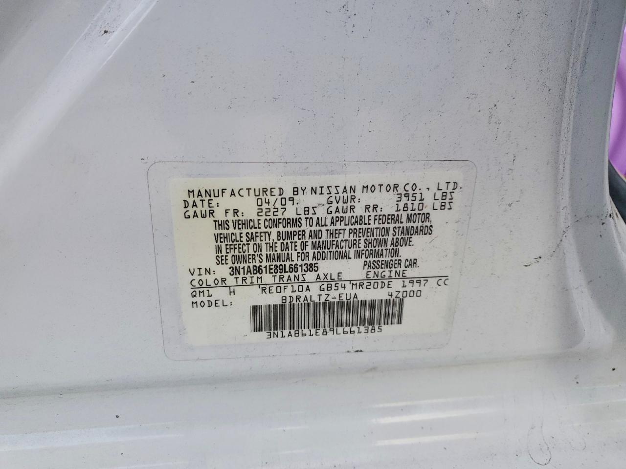 2009 Nissan Sentra 2.0 White vin: 3N1AB61E89L661385