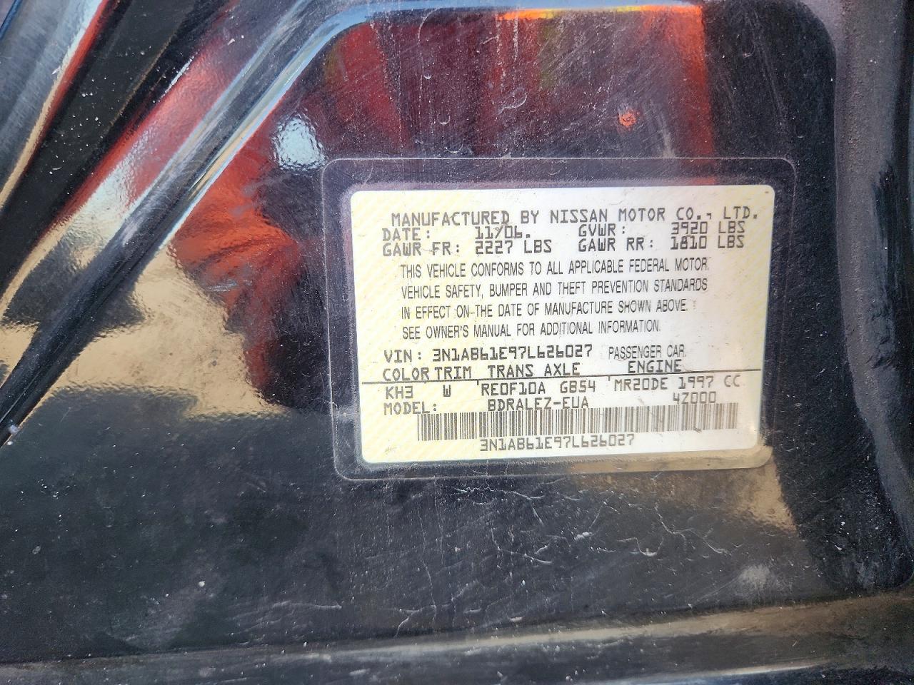 2007 Nissan Sentra 2.0 Black vin: 3N1AB61E97L626027