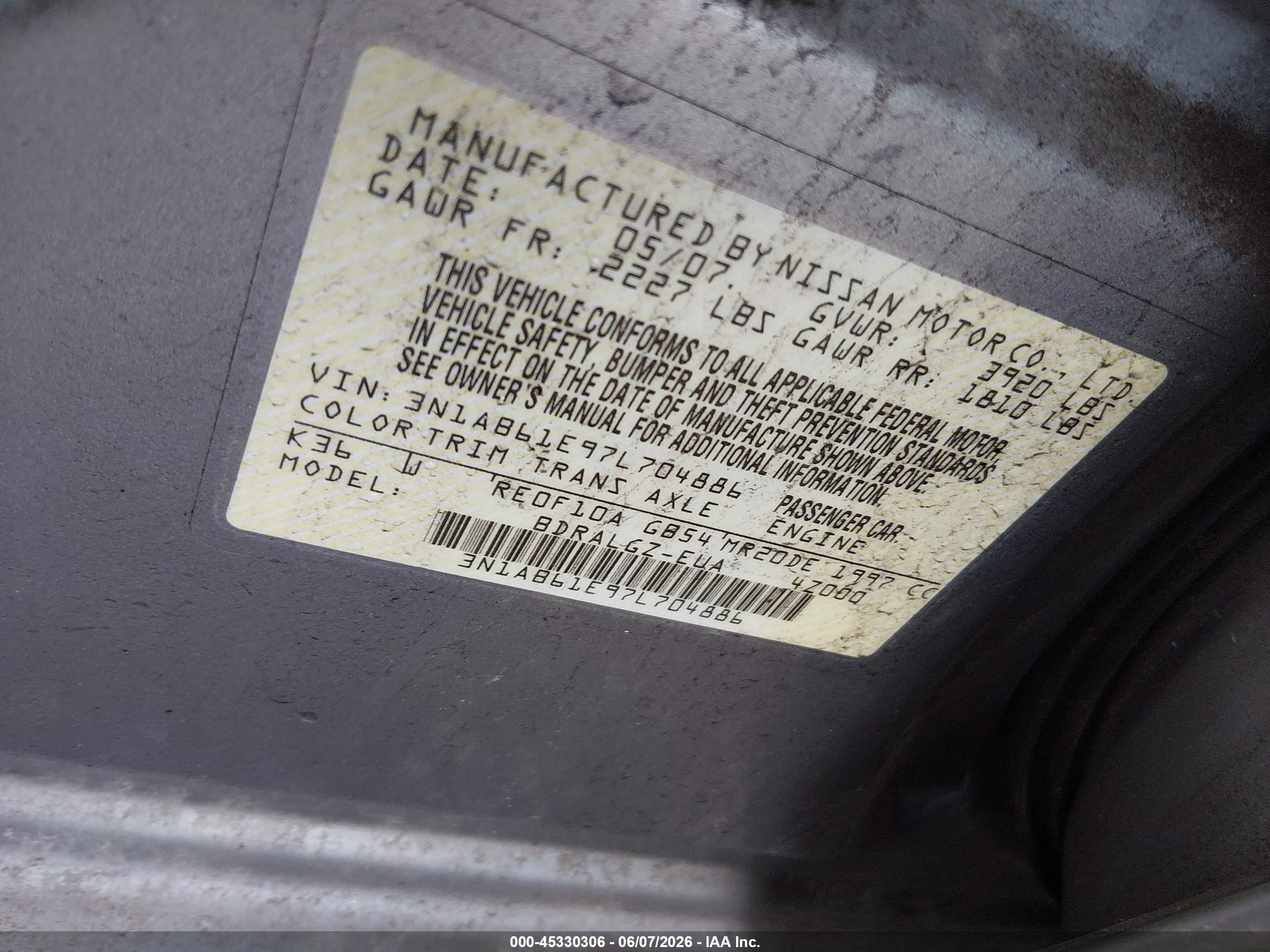 2007 Nissan Sentra 2.0sl Gray vin: 3N1AB61E97L704886