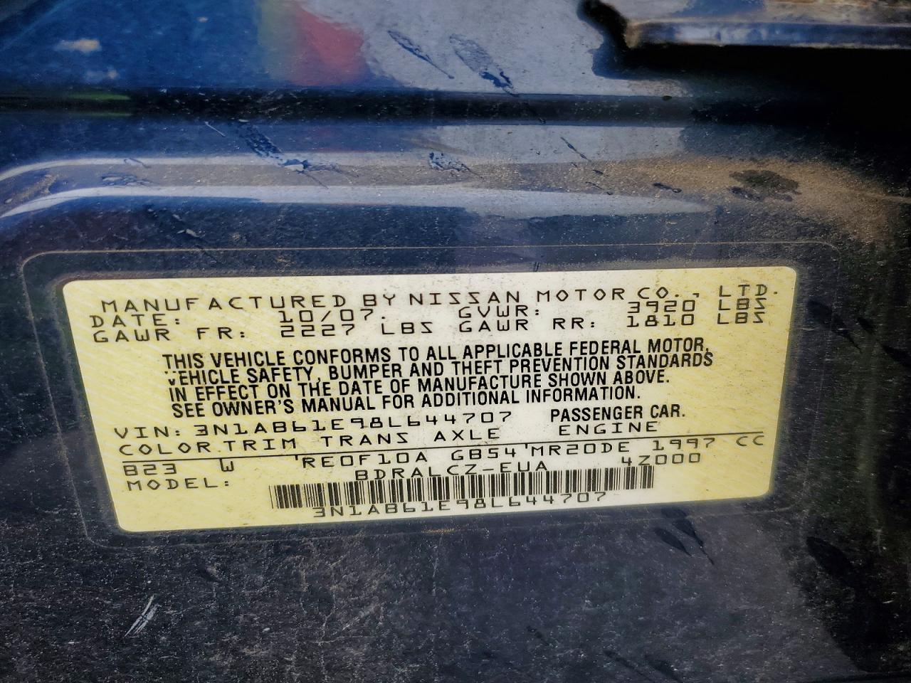 2008 Nissan Sentra 2.0 Синий vin: 3N1AB61E98L644707
