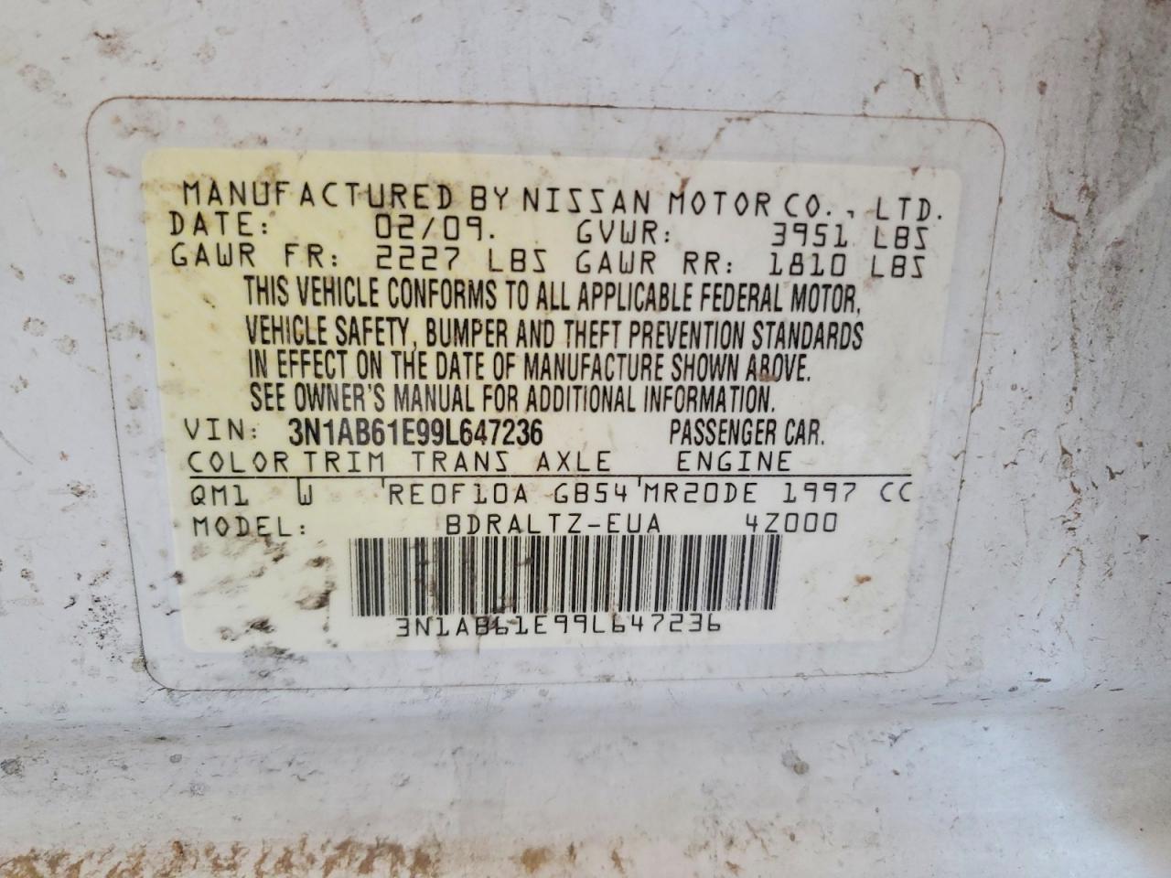 2009 Nissan Sentra 2.0 White vin: 3N1AB61E99L647236