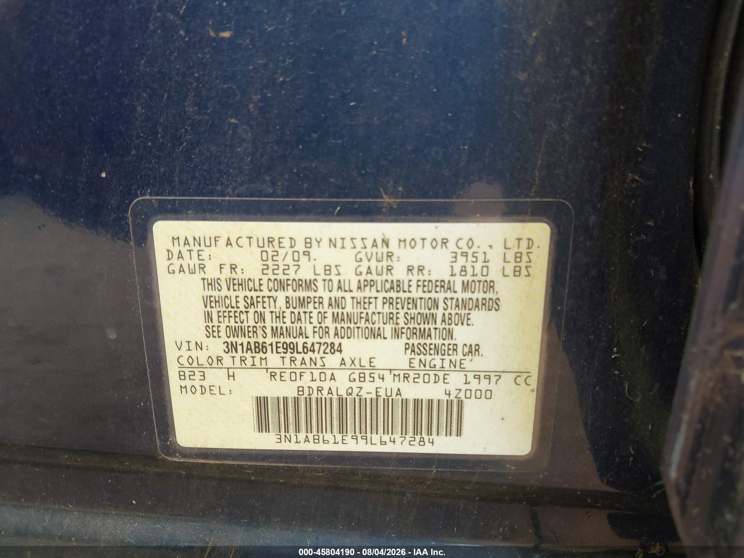 2009 Nissan Sentra 2.0 Dark Blue vin: 3N1AB61E99L647284