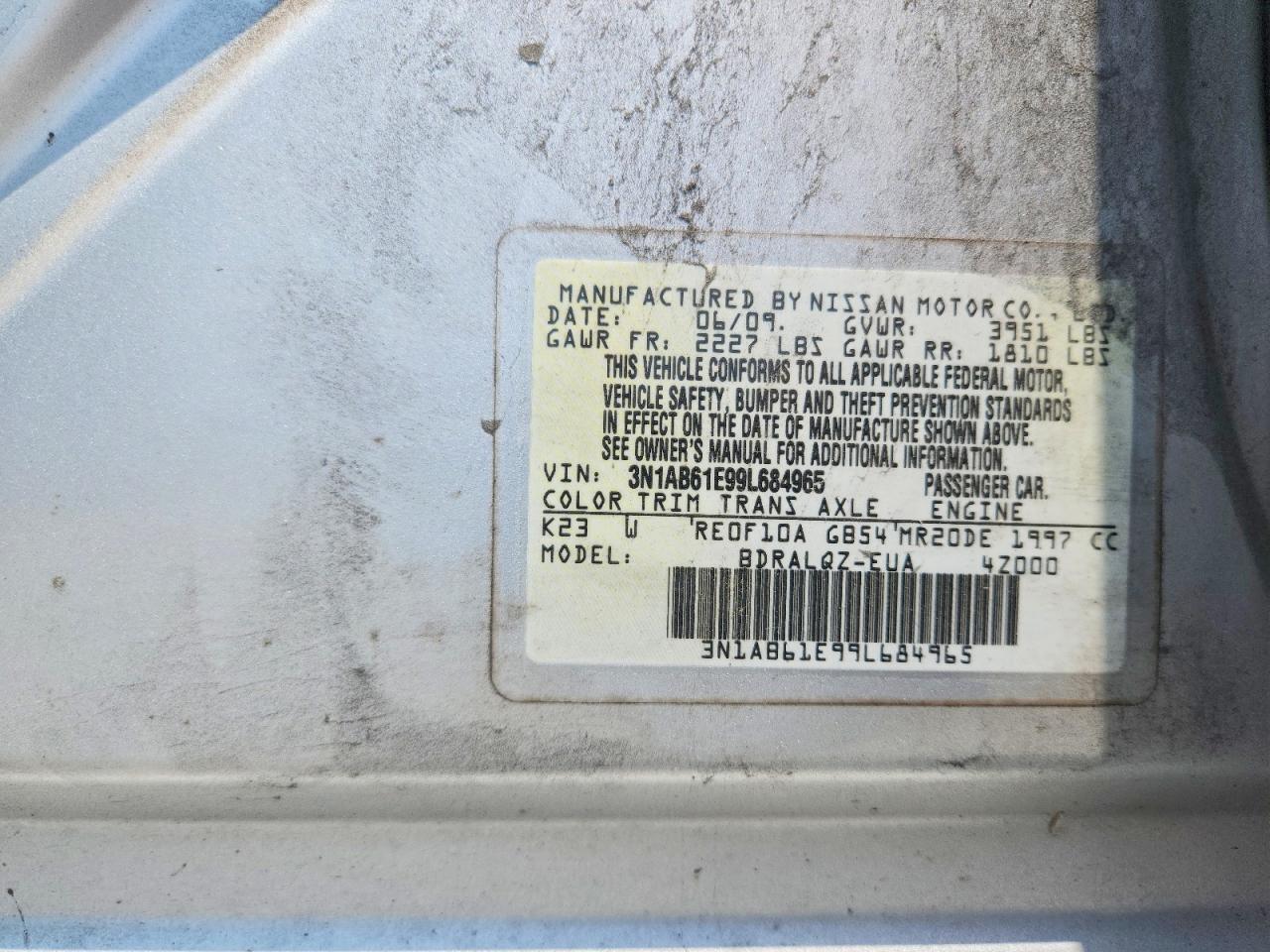 2009 Nissan Sentra 2.0 Серебряный vin: 3N1AB61E99L684965