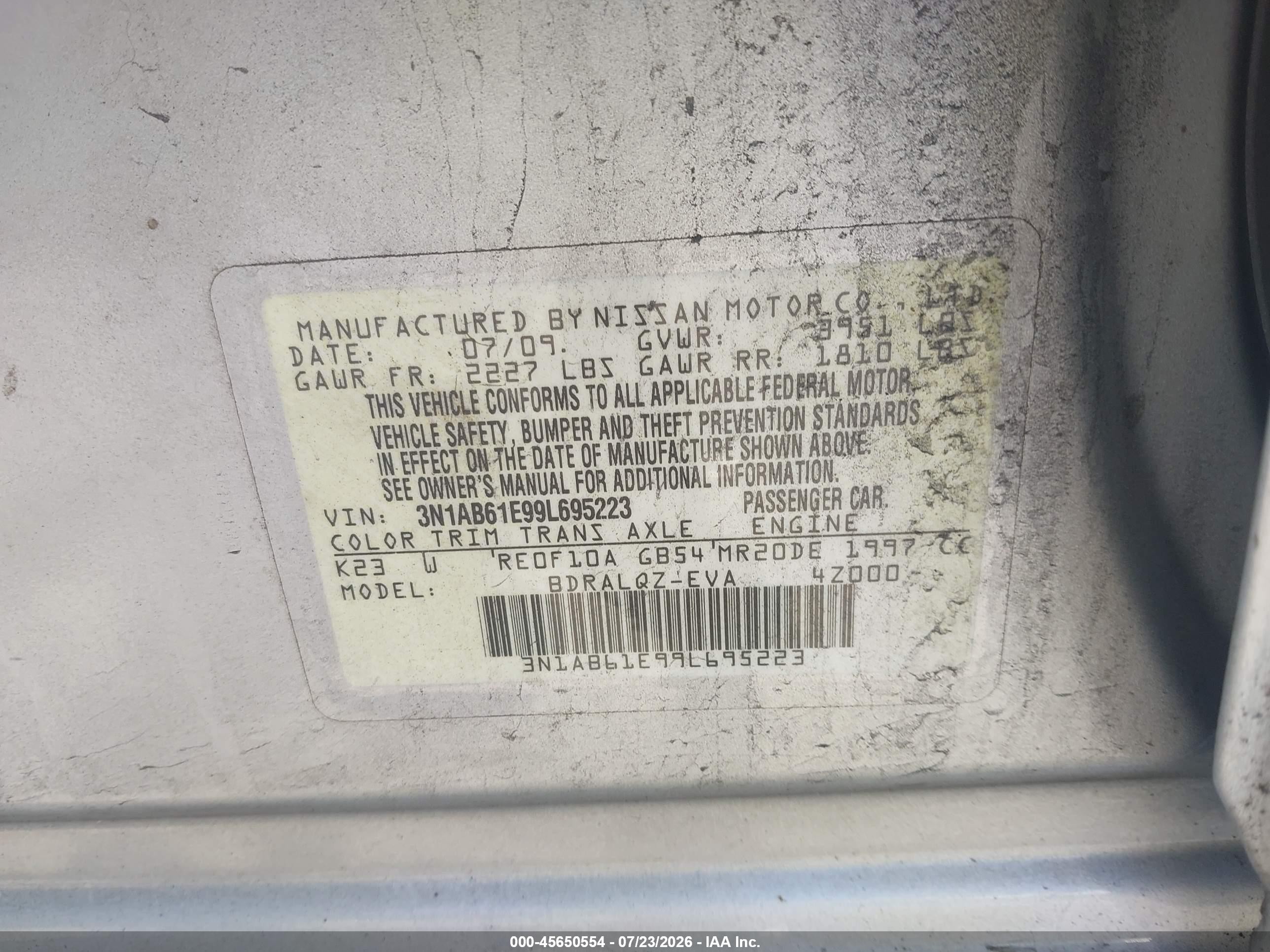 2009 Nissan Sentra 2.0 Silver vin: 3N1AB61E99L695223