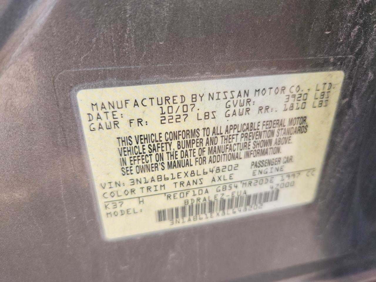 2008 Nissan Sentra 2.0 Gray vin: 3N1AB61EX8L648202