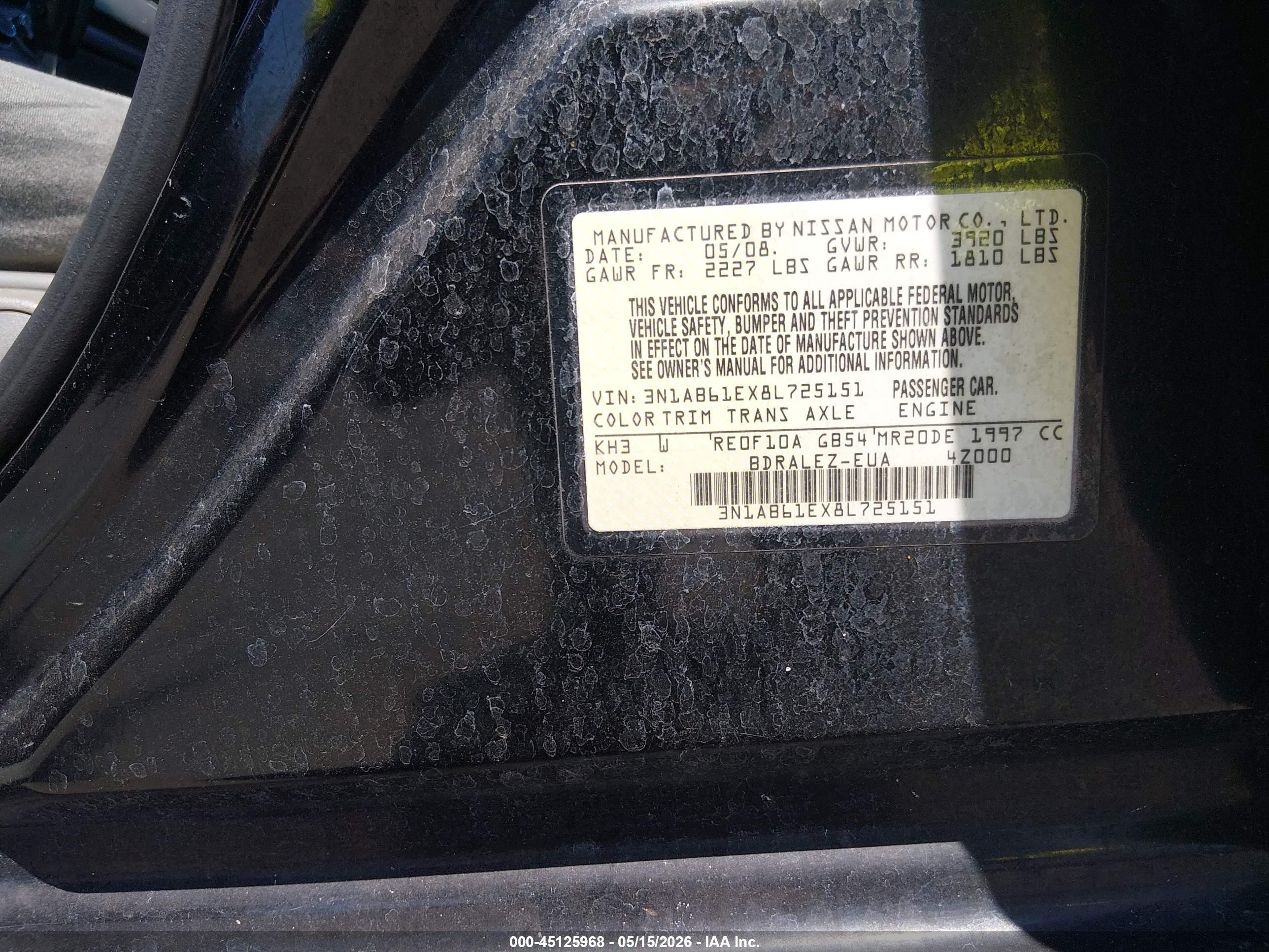 2008 Nissan Sentra 2.0s Black vin: 3N1AB61EX8L725151