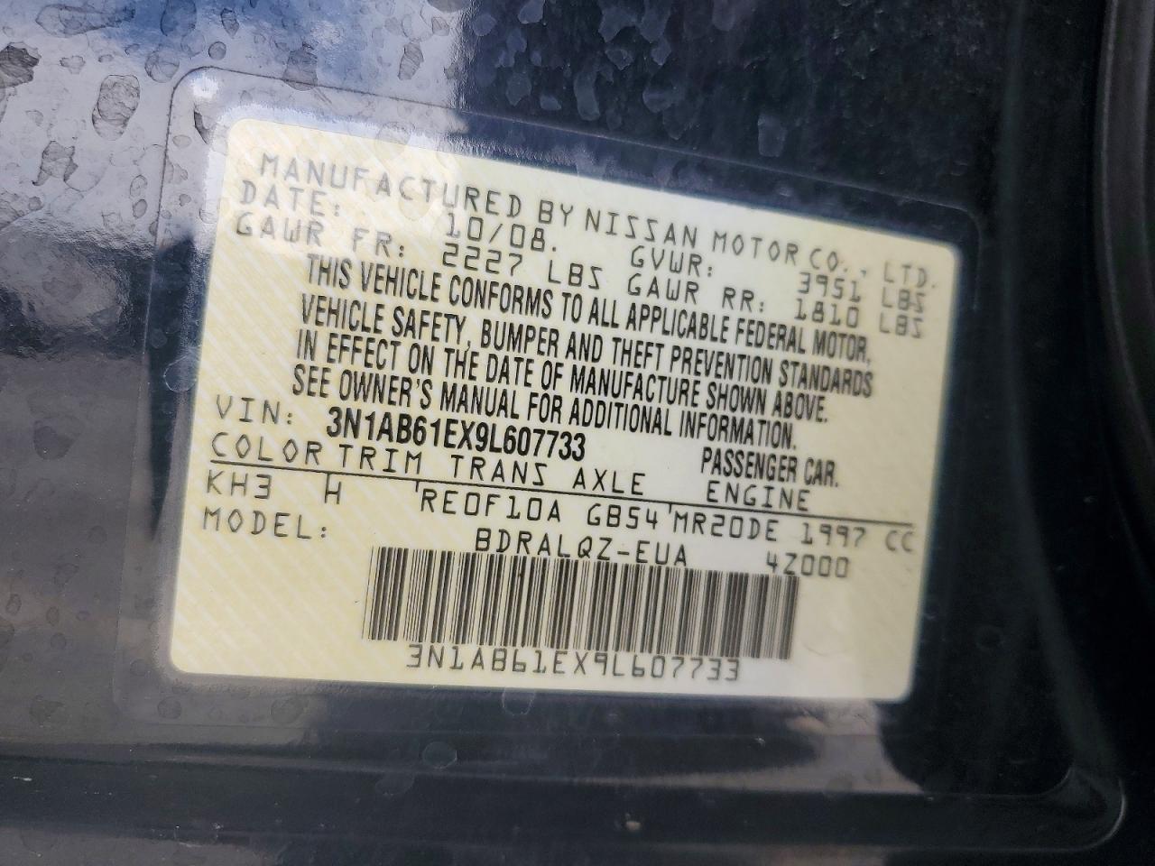 2009 Nissan Sentra 2.0 Black vin: 3N1AB61EX9L607733