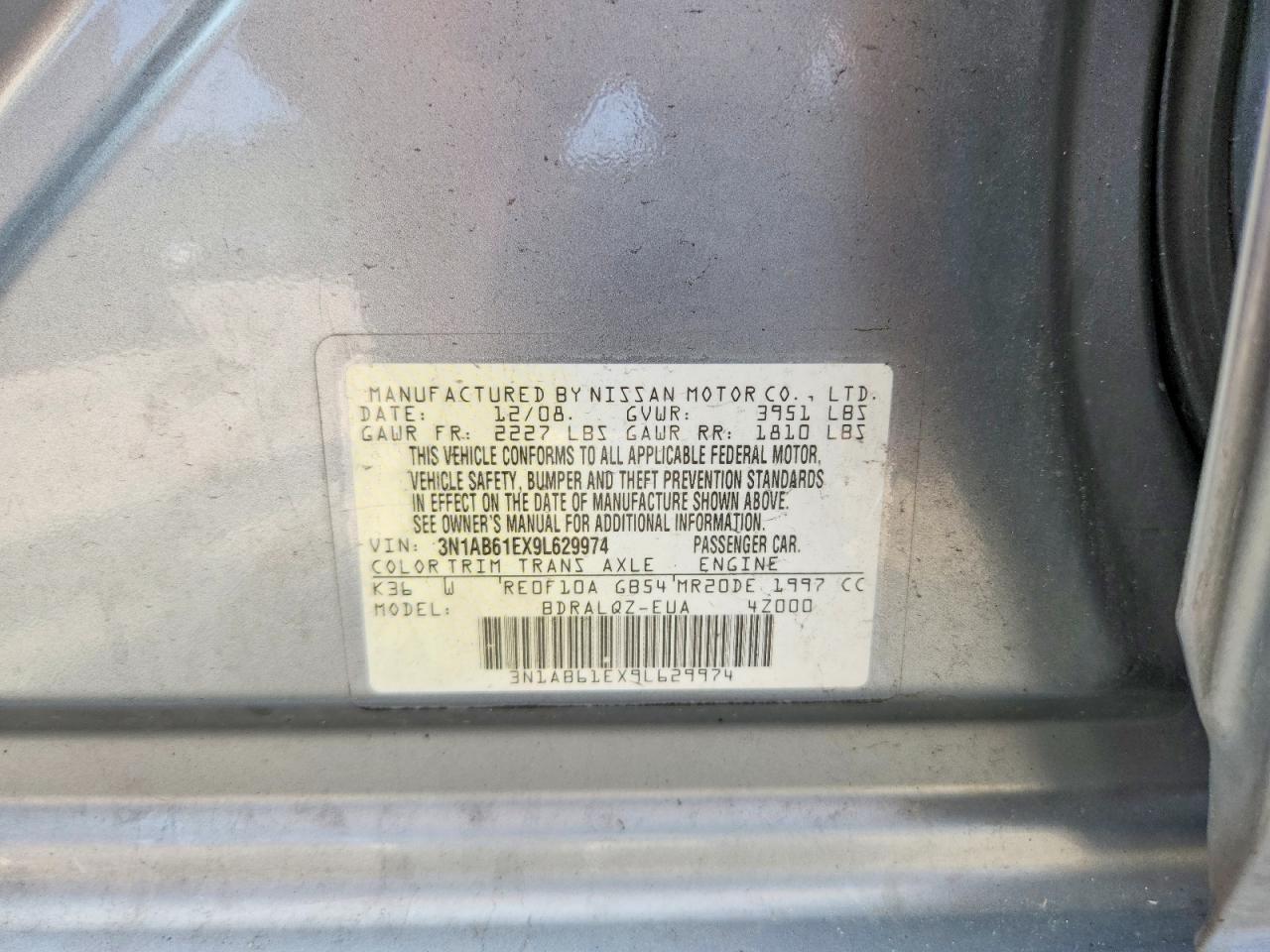 2009 Nissan Sentra 2.0 Gray vin: 3N1AB61EX9L629974
