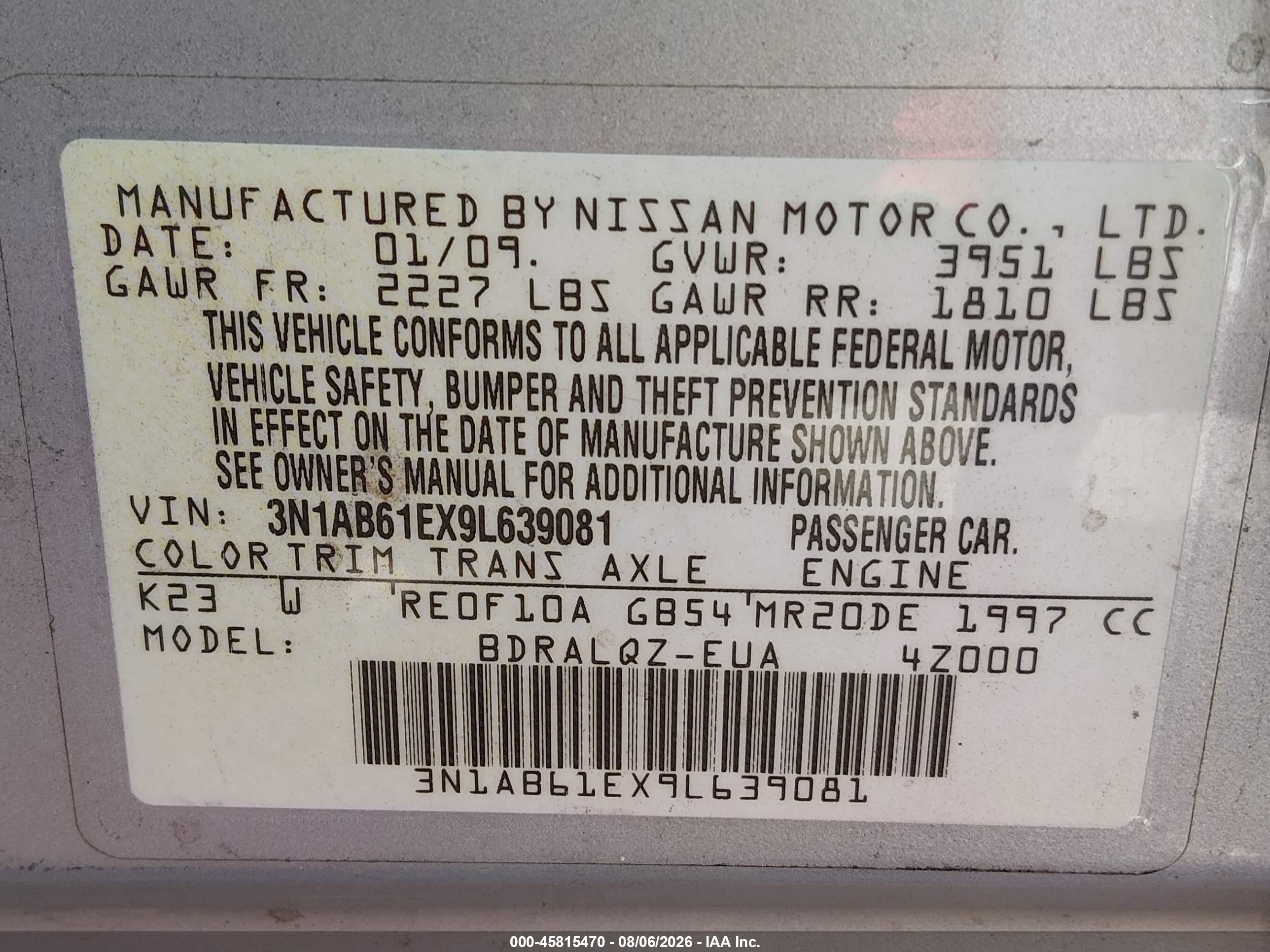 2009 Nissan Sentra 2.0 Silver vin: 3N1AB61EX9L639081