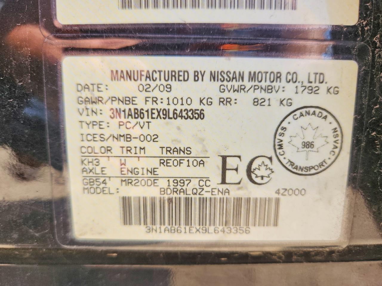 2009 Nissan Sentra 2.0 Black vin: 3N1AB61EX9L643356