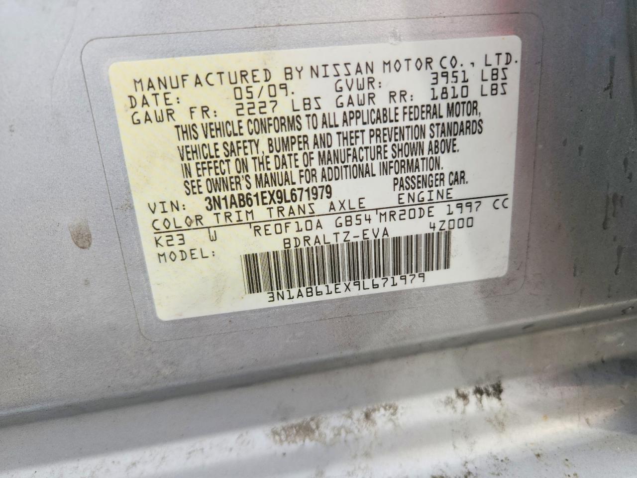 2009 Nissan Sentra 2.0 Silver vin: 3N1AB61EX9L671979