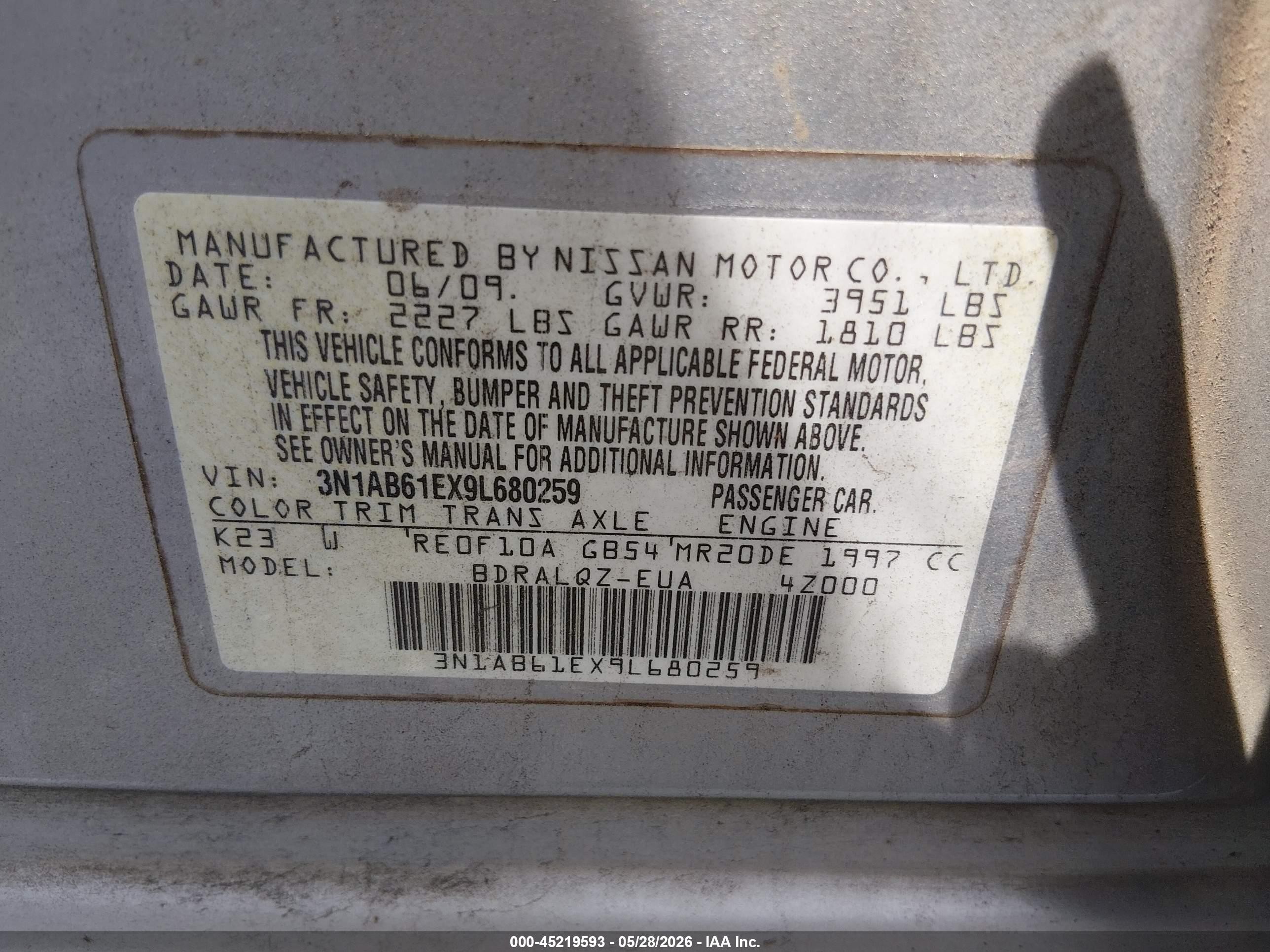 2009 Nissan Sentra 2.0 Silver vin: 3N1AB61EX9L680259