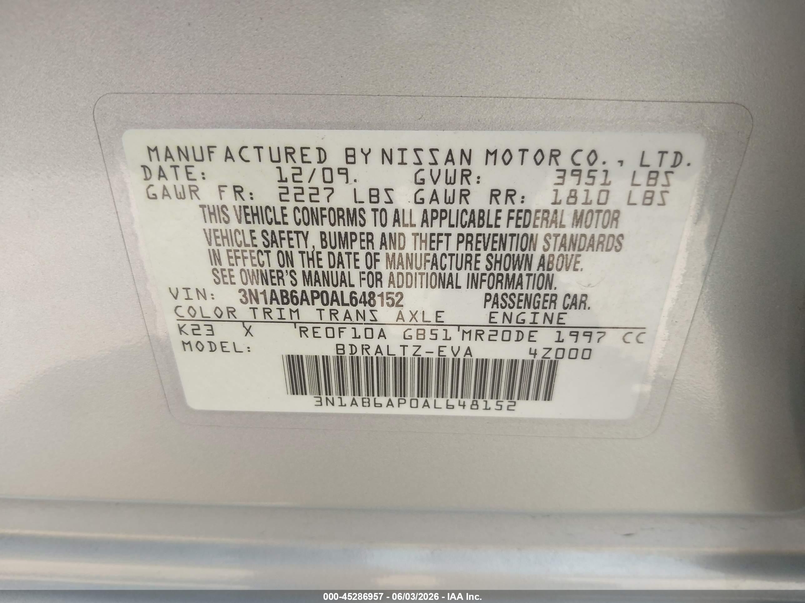 2010 Nissan Sentra 2.0s Gray vin: 3N1AB6AP0AL648152