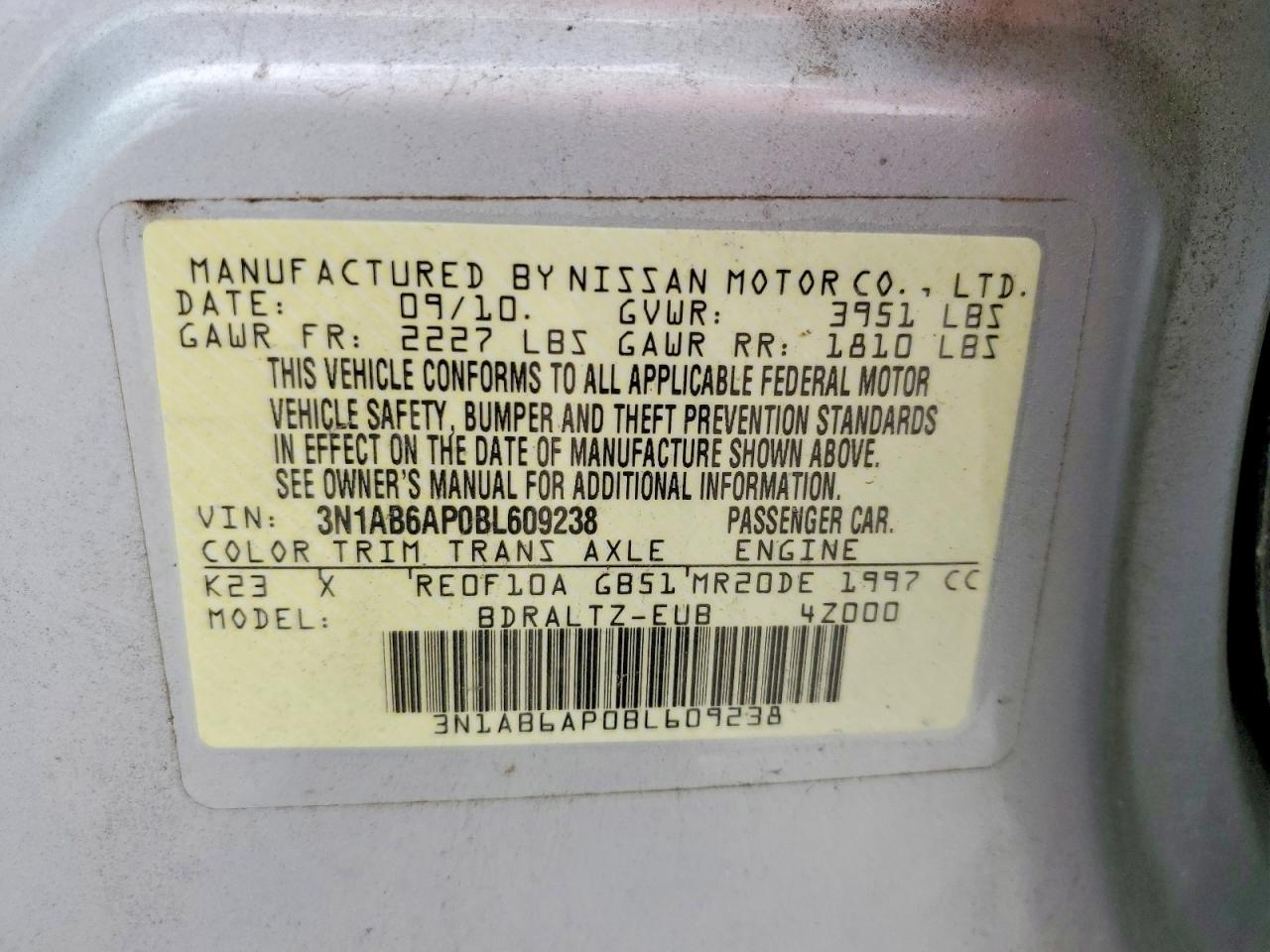 2011 Nissan Sentra 2.0 Silver vin: 3N1AB6AP0BL609238