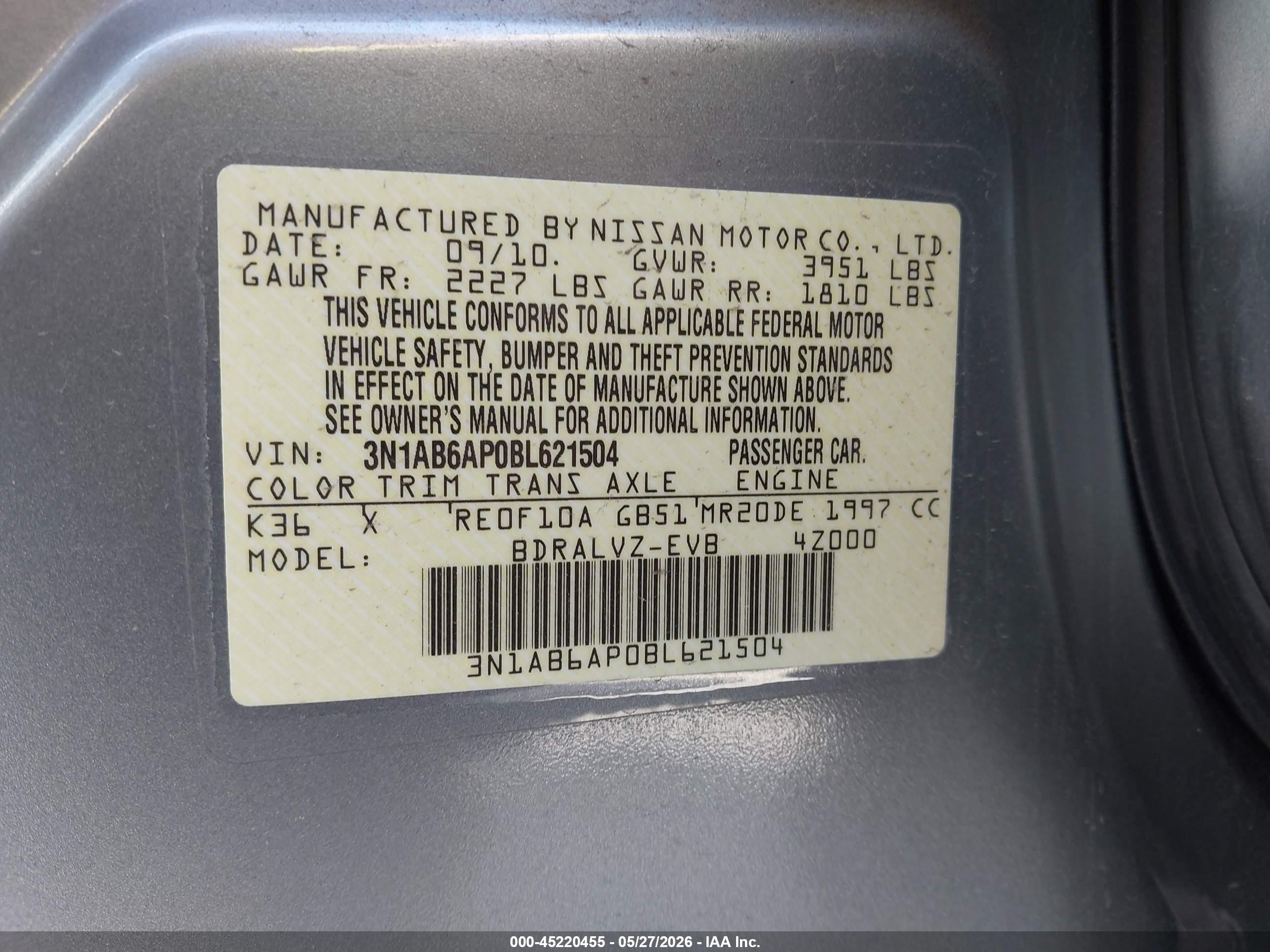 2011 Nissan Sentra 2.0sl Silver vin: 3N1AB6AP0BL621504